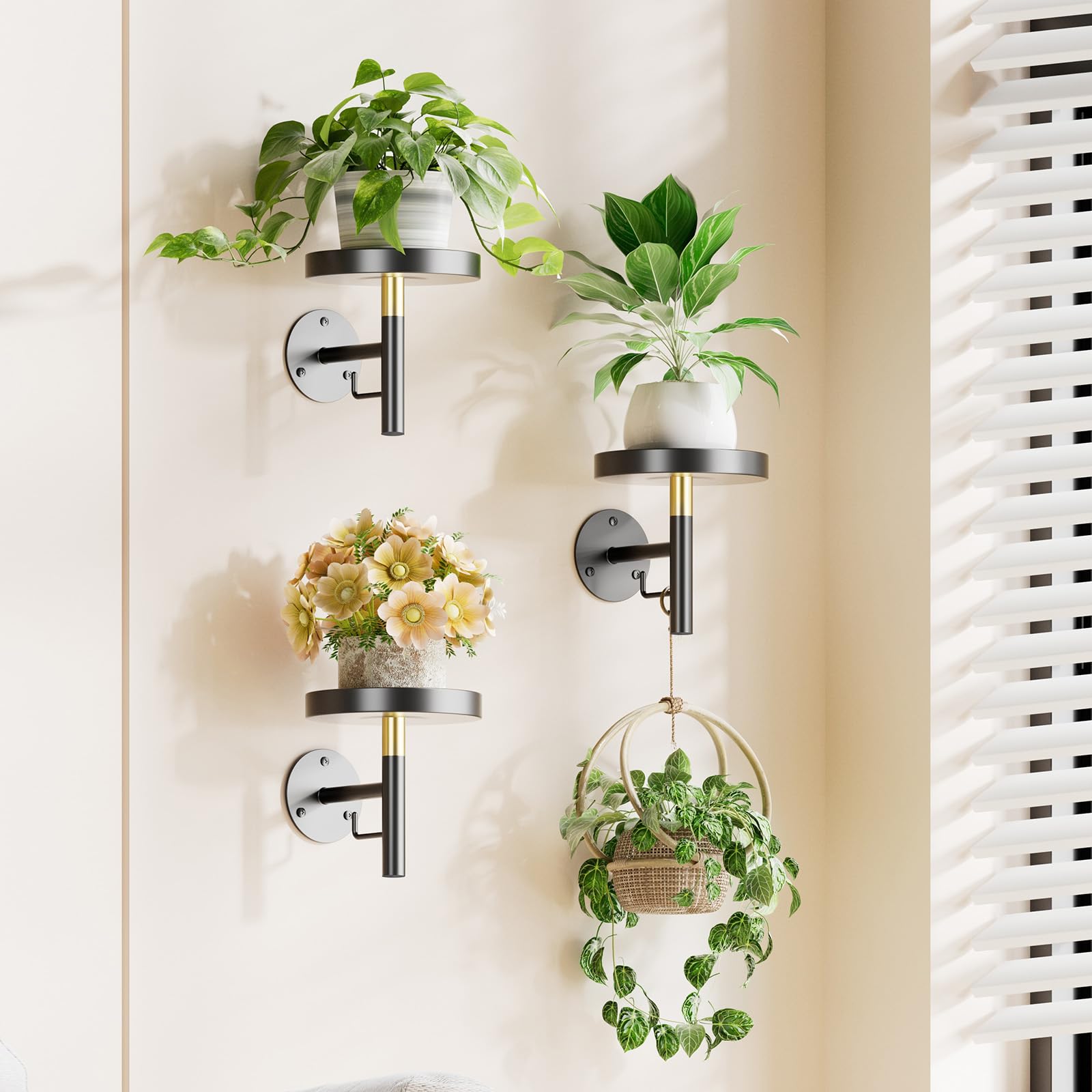 YUOROS 3 Pack Wall Planters for Indoor Plants Hanging Shelf Wall Mounted Plant Hanging Holder (White)
