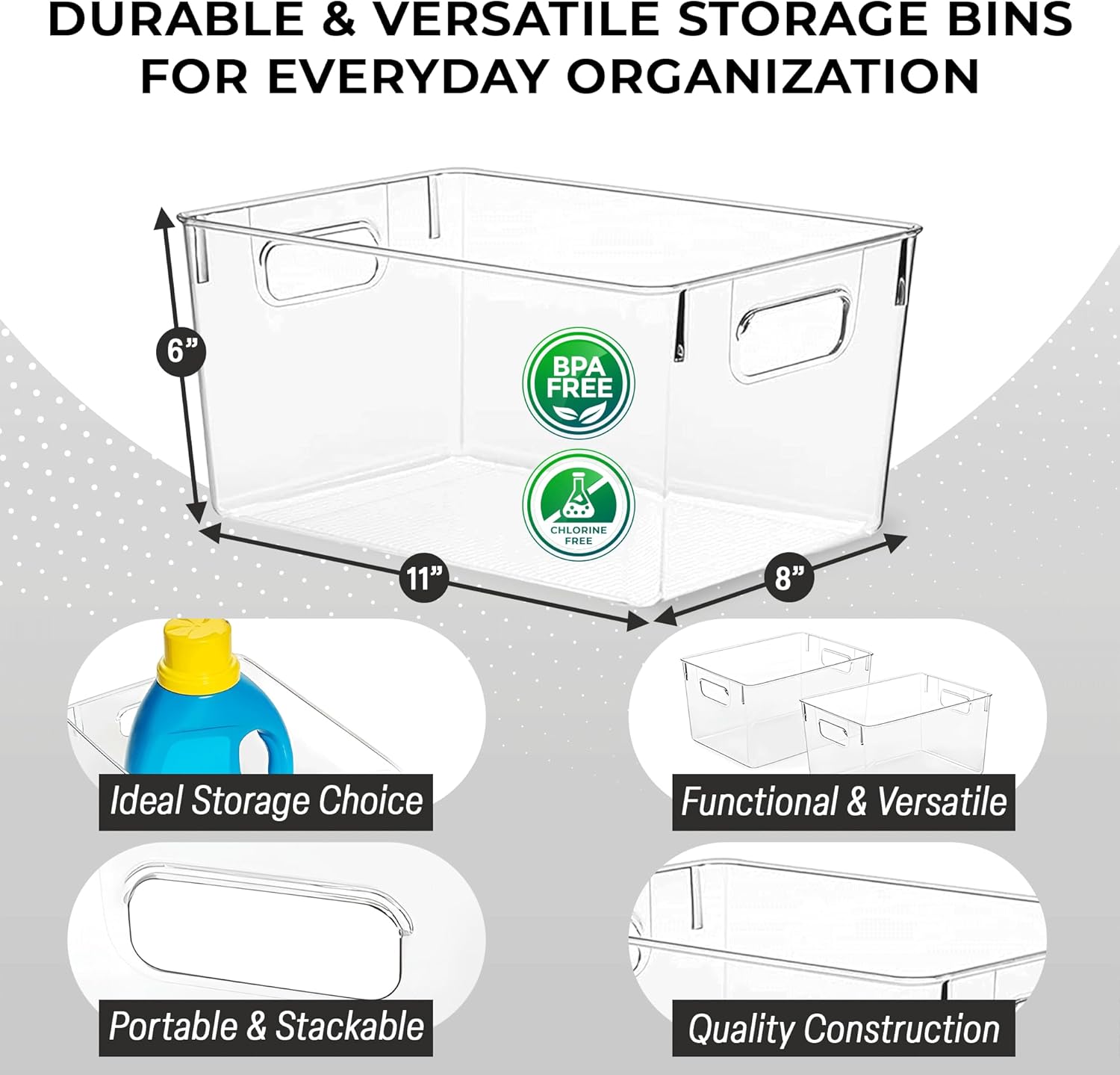 ClearSpace Clear Plastic Storage Bins – Pantry Organizers & Storage Containers, Cabinet Organizer - Home Organization Must Haves for Kitchen, Laundry Room, Office, Closet, Garage & Freezer