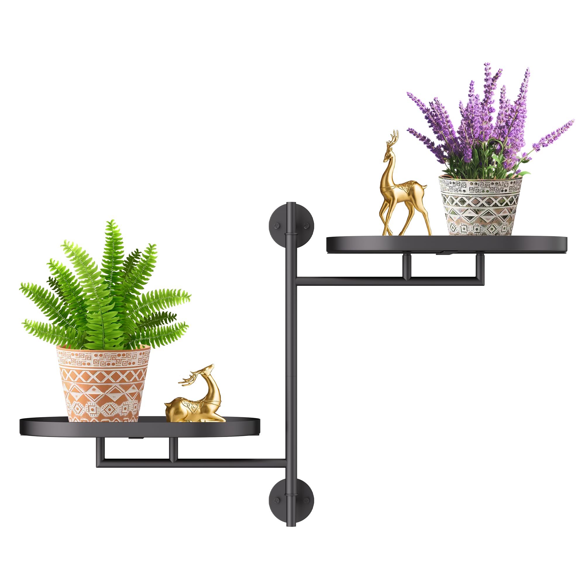 YQSLYSF Window Rotating Plant Stand Shelf Indoor Black Metal Floating Shelves 3-Tier Wall Mount Plant Holders for Living Room Wall Planter Modern Home Decor for Gardening