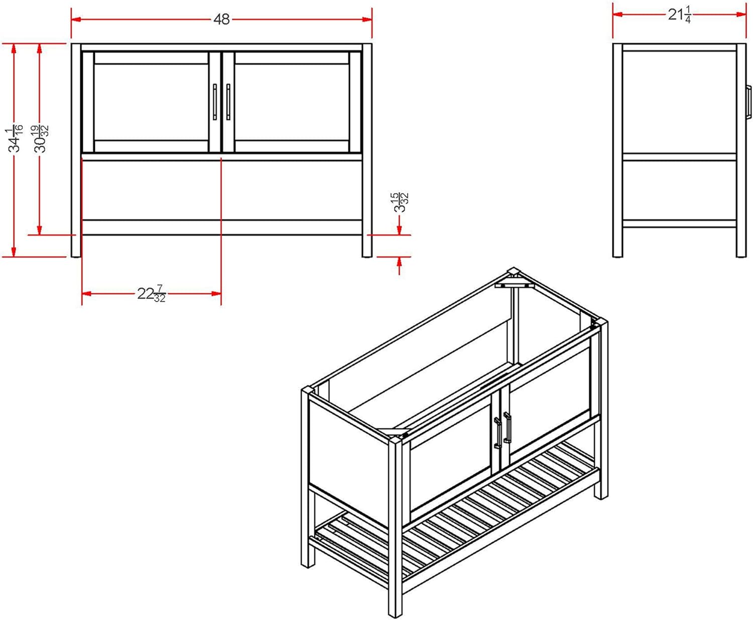 Alaterre Furniture Bennet Bathroom Vanity Cabinet with Soft-Close Shaker Doors and Open Shelf – 48-Inch Freestanding Bathroom Vanity Without Sink – Wood Bathroom Sink Base Cabinet (White)