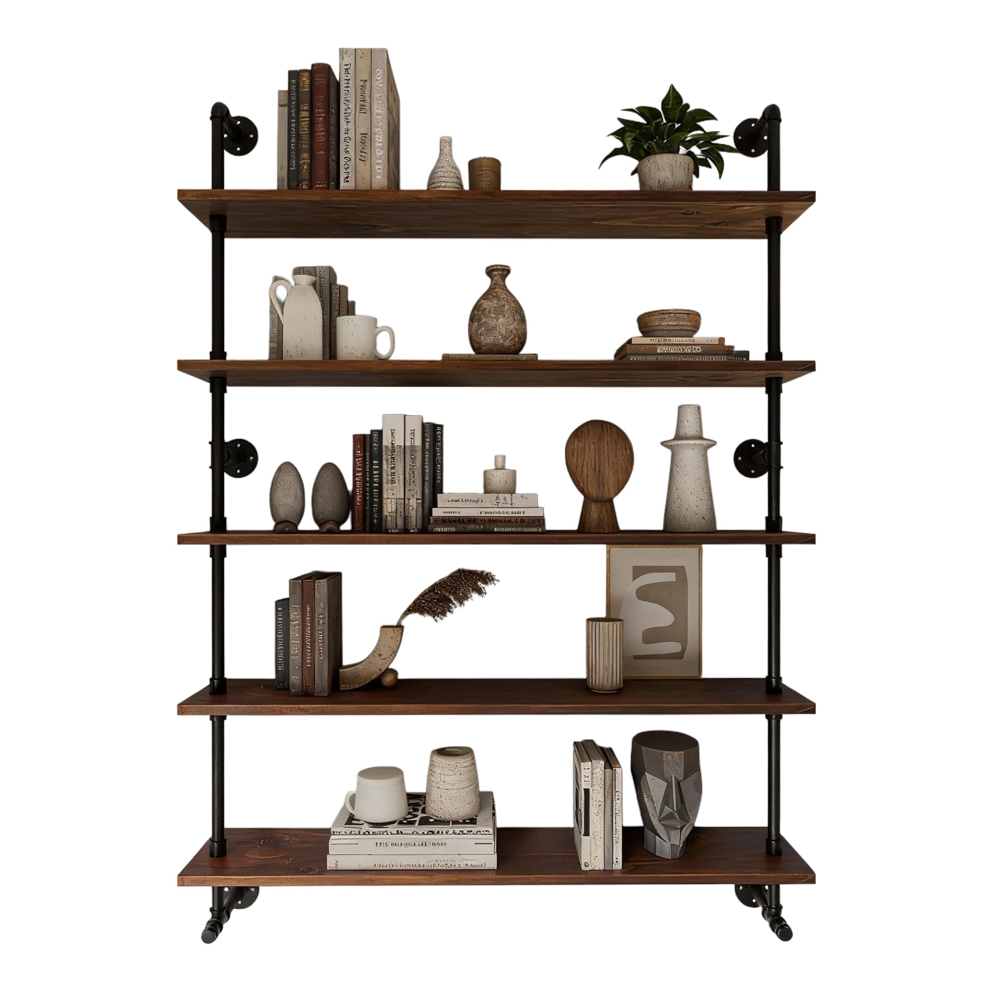 Industrial Pipe Wall Shelves Pipe Shelving with Real Wood Plank ,48 Inches Floating Shelves for Wall Farmhouse Pipe Book Shelves Dark Brown 3 Tier for Kitchen,Living Room Decor and Bar Shelving