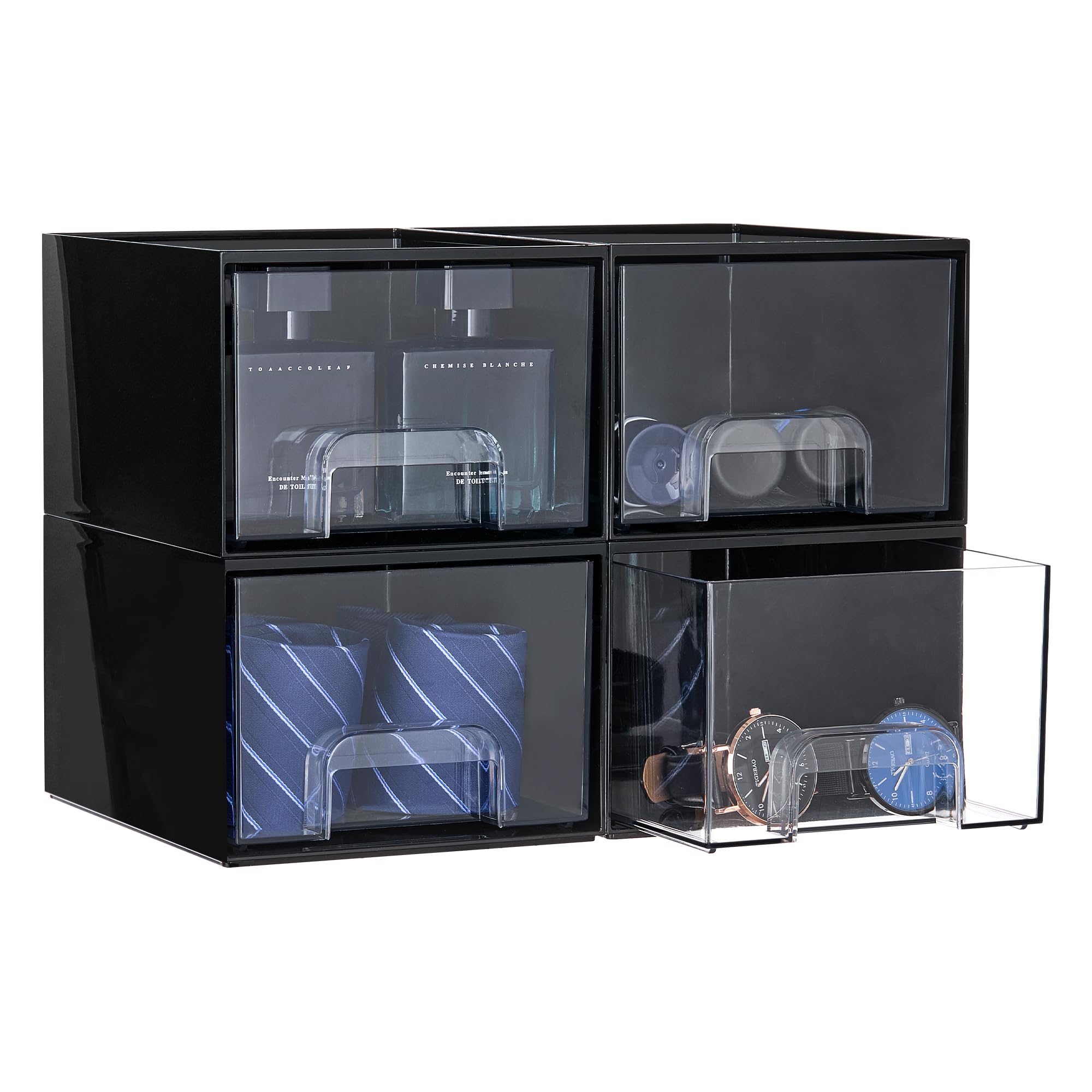 Vtopmart 2 Pack Small Clear Stackable Storage Drawers,Acrylic Bathroom Makeup Organizer,Plastic Storage Bins For Vanity, Undersink, Kitchen Cabinets, Pantry, Home Organization