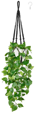 Mkono Fake Hanging Plant with Pot, Artificial Plants for Home Spring Decor Indoor Macrame Plant Hanger with Faux Vine Hanging Planter Greenery for Bedroom Bathroom Kitchen Office, Brown (Pothos)