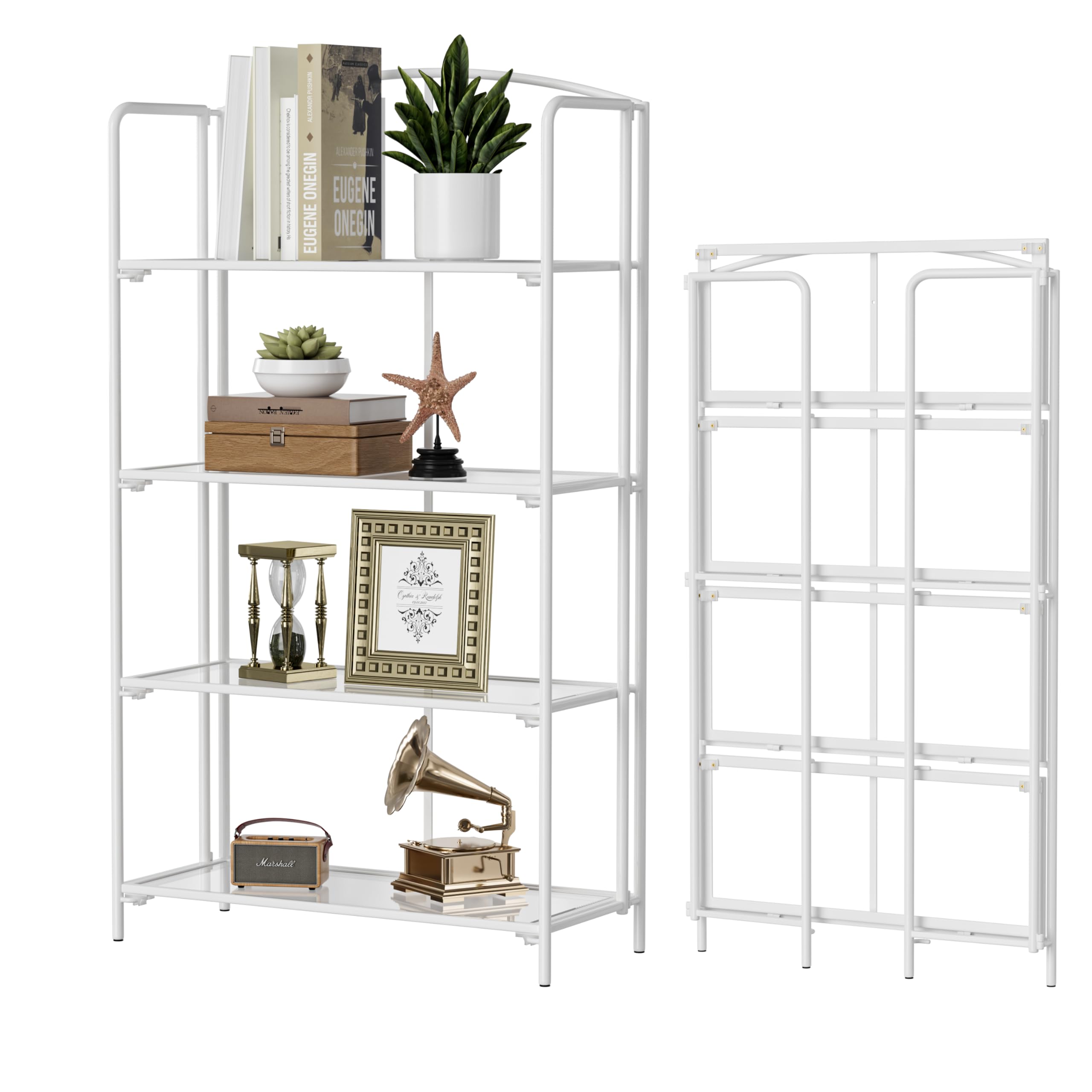 Crofy No Assembly Folding Bookshelf for Living Room, 5 Tier White Collapsible Book Shelf for Home Office, Portable Bookcase Storage Organizer