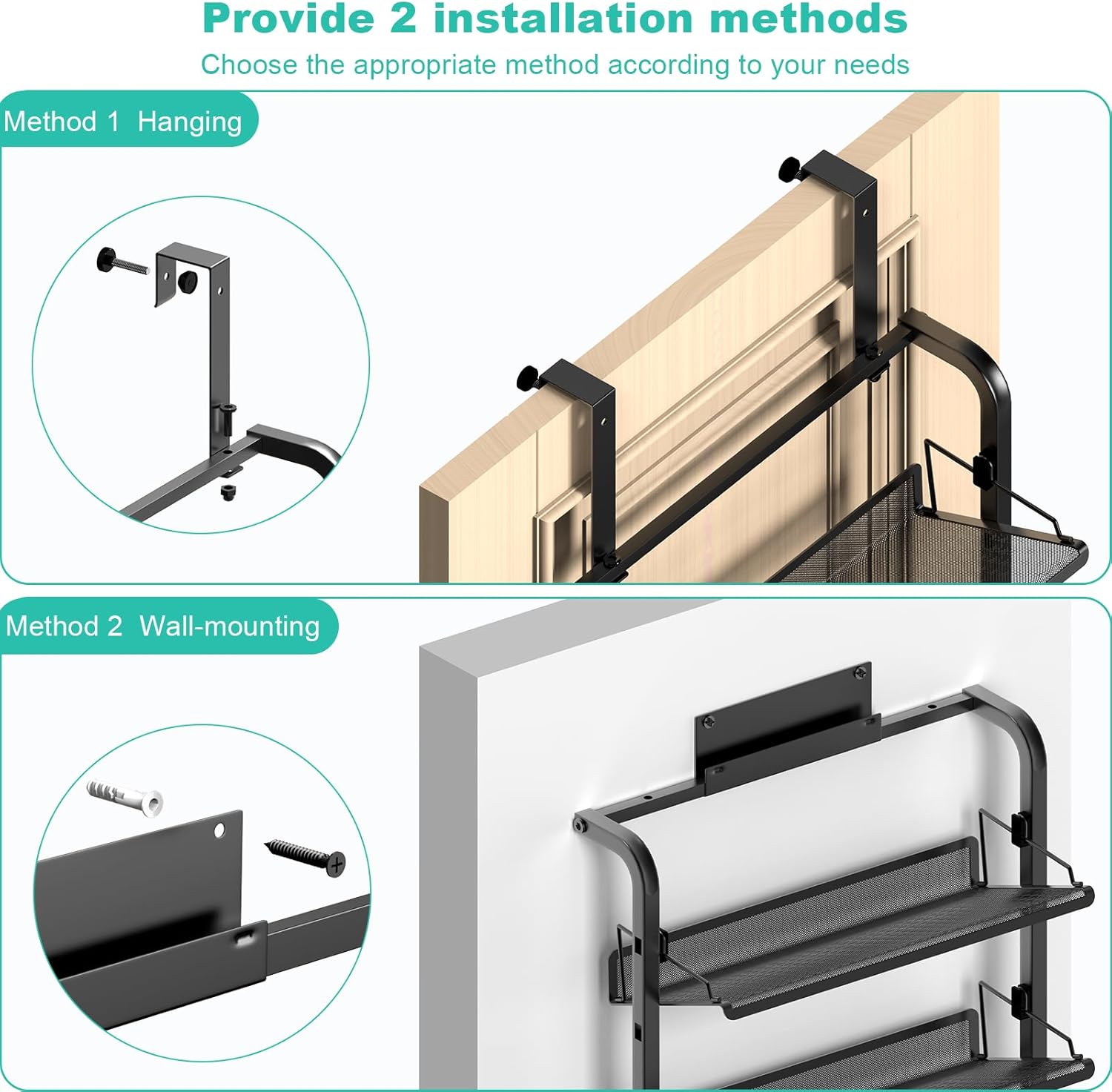 bukfen Over the Door Shoe Organizer, 6-Tier Adjustable Door-Mounted/Wall-Mounted Shoe Rack, Heavy-Duty Metal Storage for Closet Door, Black, 1 Pack