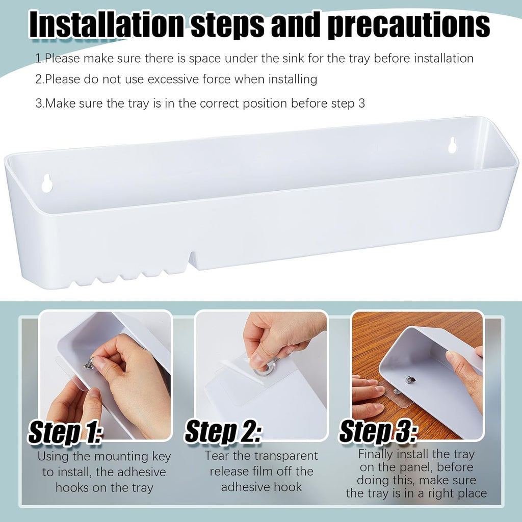 Umigy 2 Pack 14" Kitchen Sink Tip Out Tray, False Drawer Front Flip Tray with Hinges & Clips, Sink Sponge Soap Organizer for Kitchen Bathroom, White