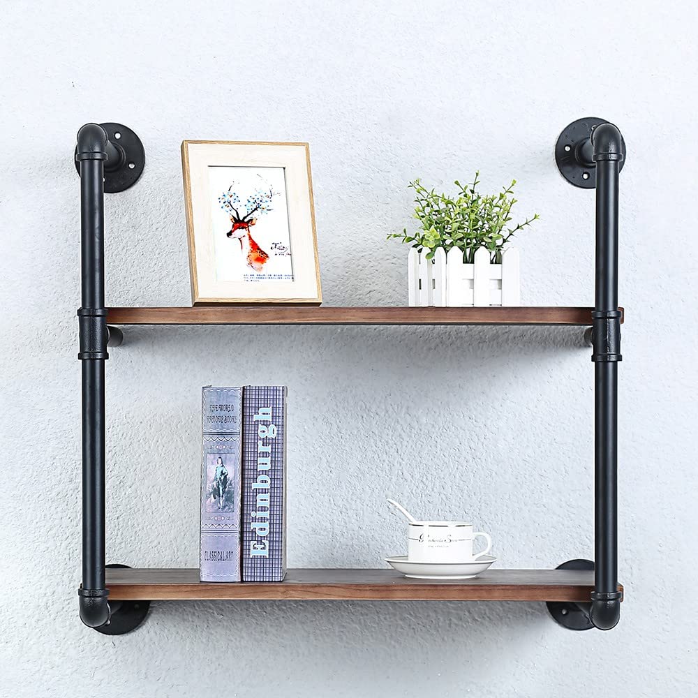 Industrial Pipe Shelving Wall Mounted,30in Rustic Metal Floating Shelves,Steampunk Real Wood Book Shelves,Wall Shelf Unit Bookshelf Hanging Wall Shelves,Farmhouse Kitchen Bar Shelving(3 Tier)