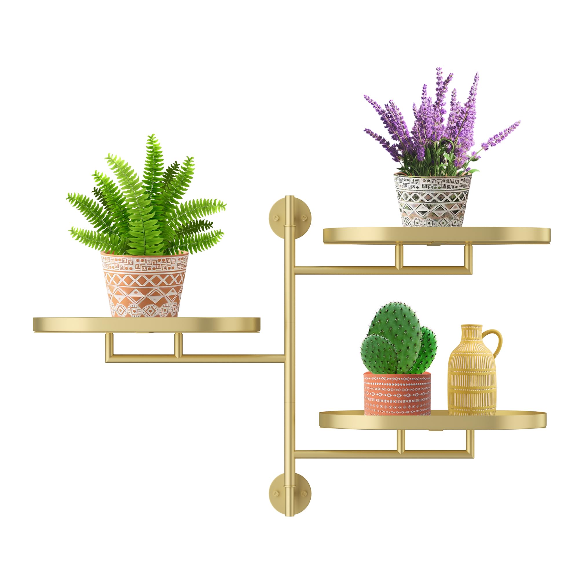 YQSLYSF Window Rotating Plant Stand Shelf Indoor Black Metal Floating Shelves 3-Tier Wall Mount Plant Holders for Living Room Wall Planter Modern Home Decor for Gardening