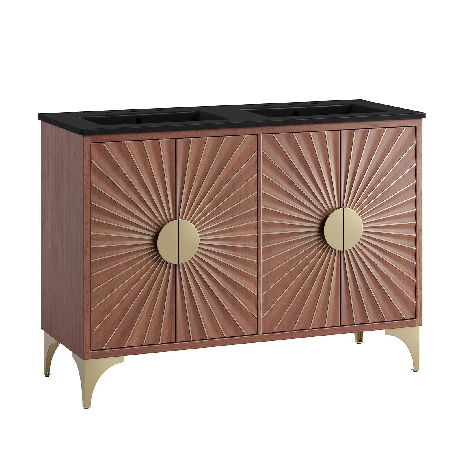 Modway Daylight Bathroom Vanity Cabinet with Ceramic Sink Basin, 30 Inch, White Walnut