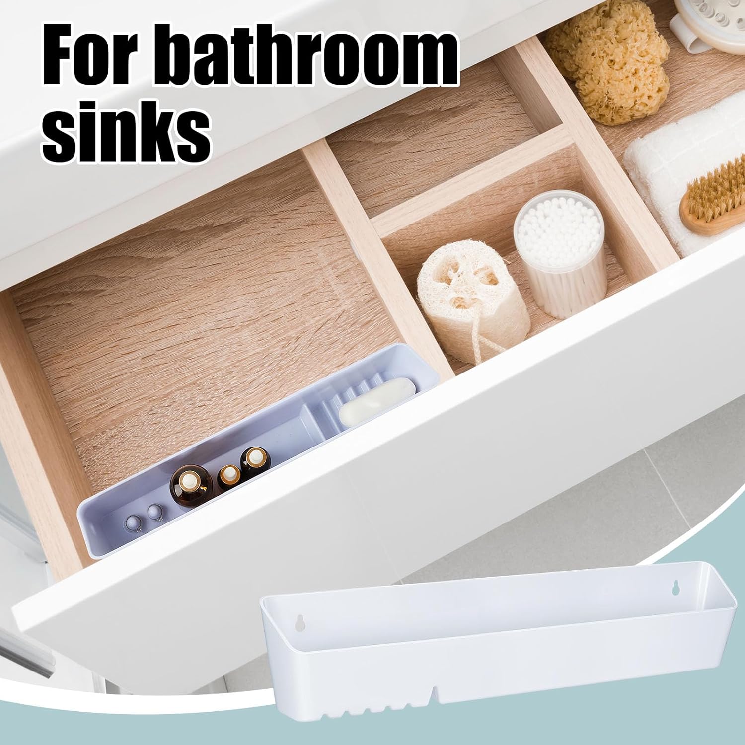 Umigy 2 Pack 14" Kitchen Sink Tip Out Tray, False Drawer Front Flip Tray with Hinges & Clips, Sink Sponge Soap Organizer for Kitchen Bathroom, White