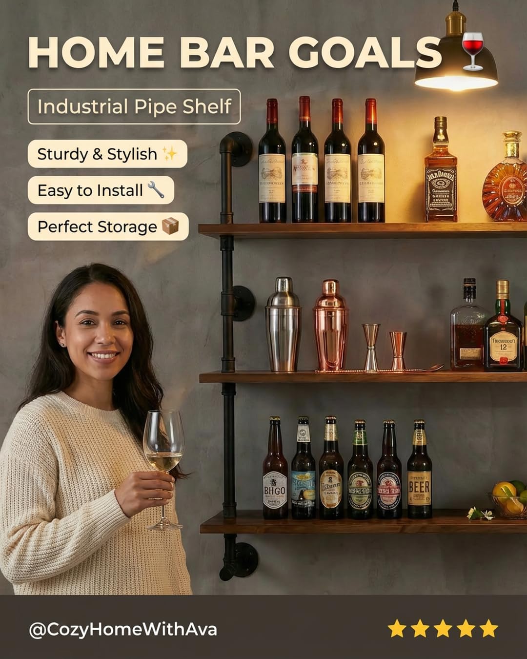 Industrial Pipe Wall Shelves Pipe Shelving with Real Wood Plank ,48 Inches Floating Shelves for Wall Farmhouse Pipe Book Shelves Dark Brown 3 Tier for Kitchen,Living Room Decor and Bar Shelving