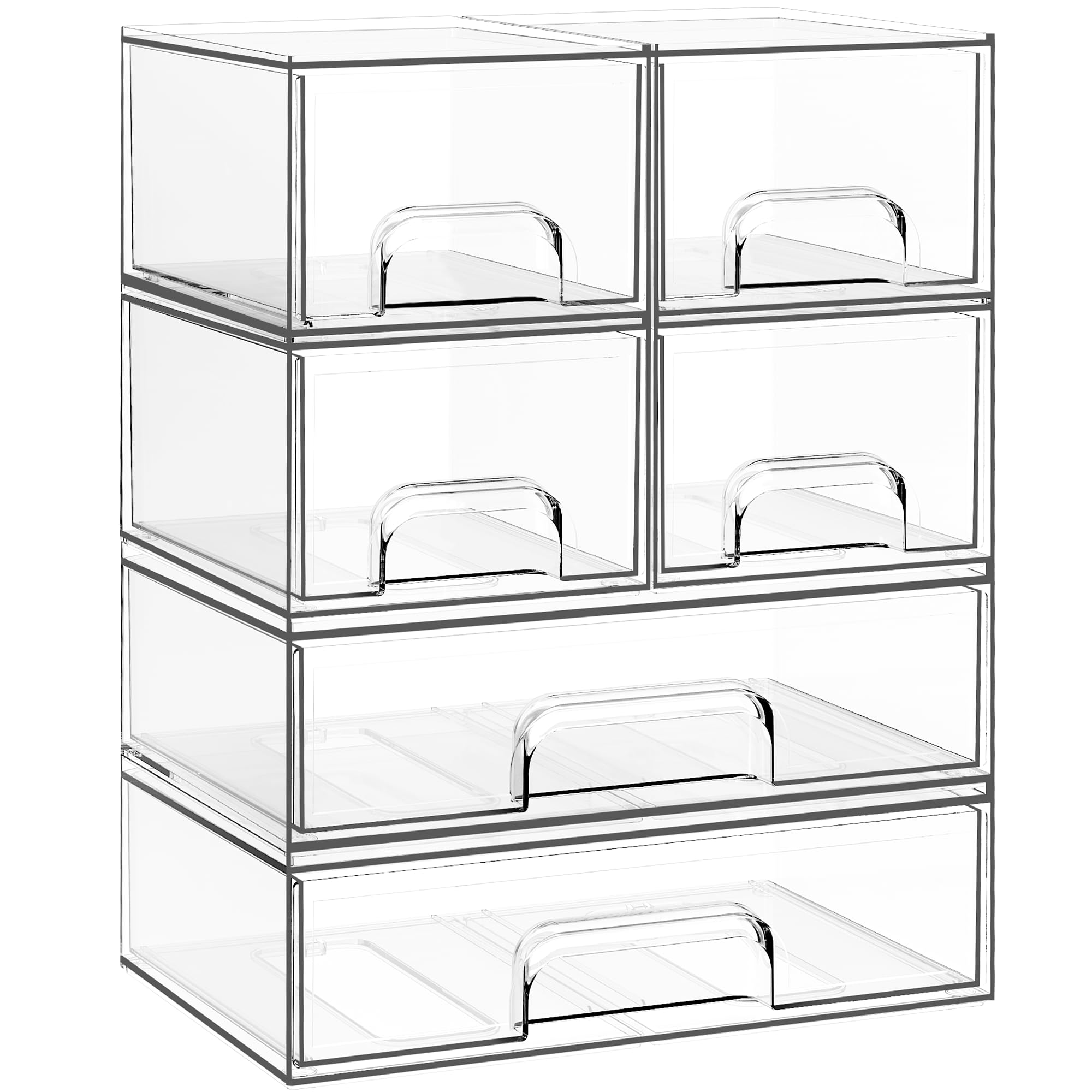 Criusia Stackable Storage Drawers, 3 Pack Clear Acrylic Makeup & Bathroom Organizer, Versatile Storage Bins for Vanity, Under Sink, Kitchen Cabinets & Pantry