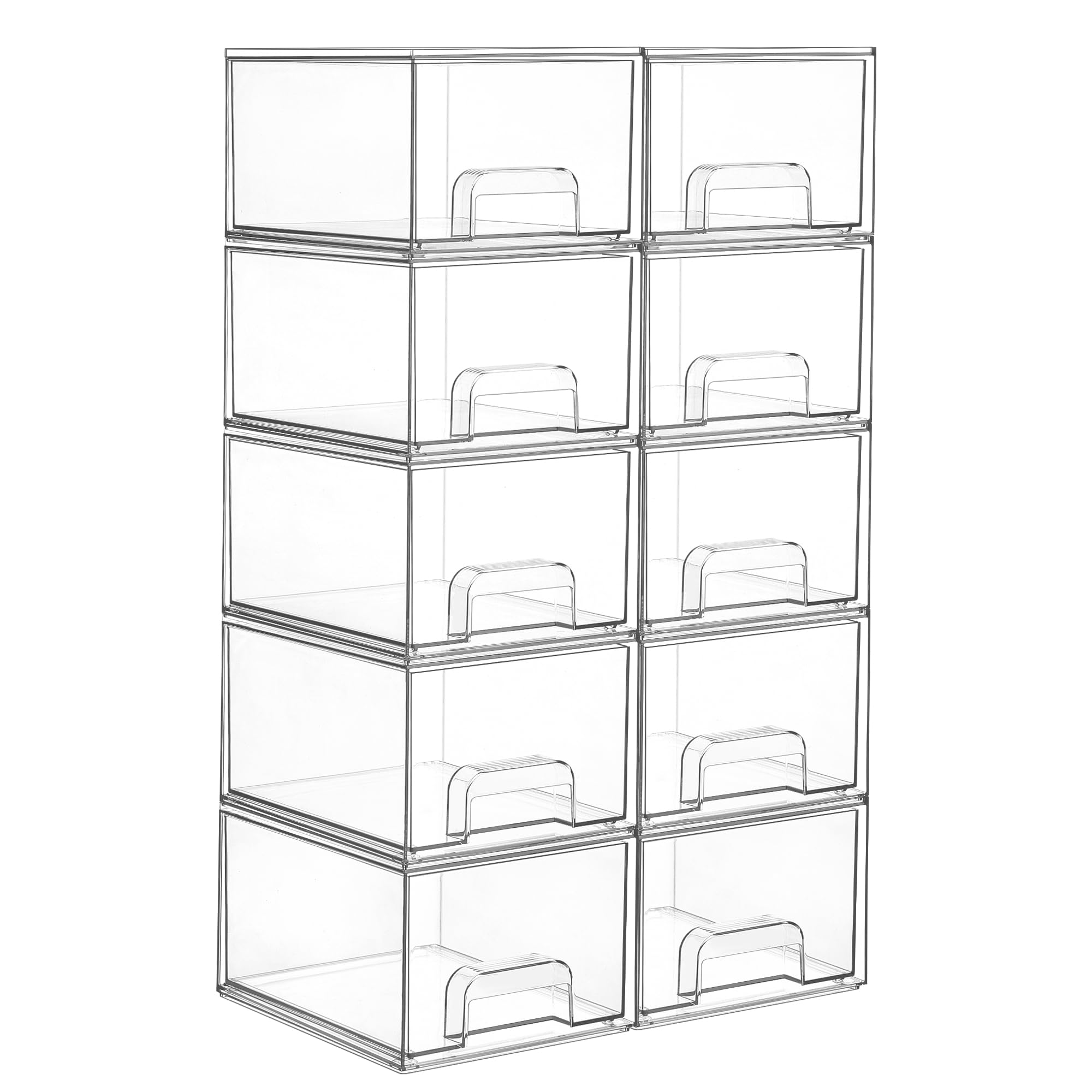 Vtopmart 2 Pack Small Clear Stackable Storage Drawers,Acrylic Bathroom Makeup Organizer,Plastic Storage Bins For Vanity, Undersink, Kitchen Cabinets, Pantry, Home Organization