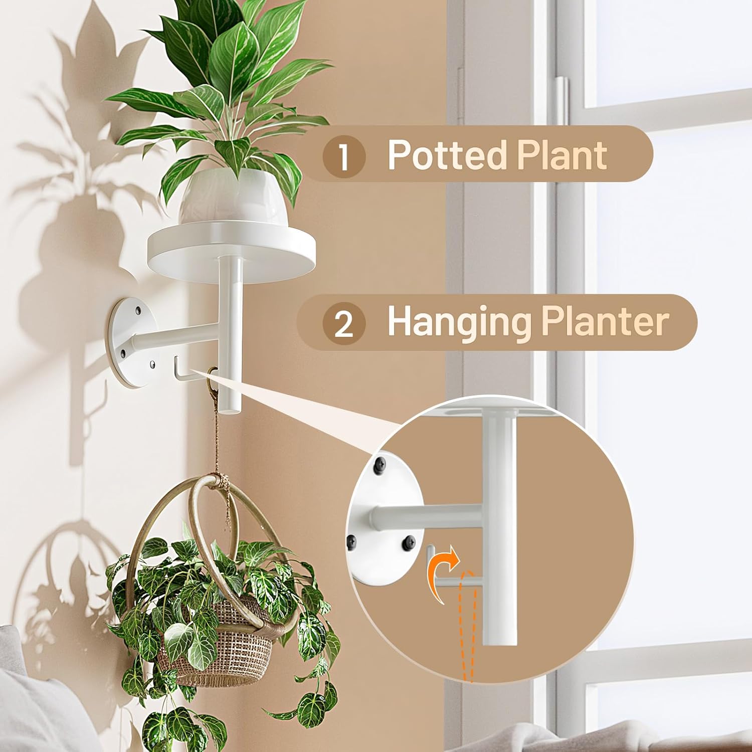 YUOROS 3 Pack Wall Planters for Indoor Plants Hanging Shelf Wall Mounted Plant Hanging Holder (White)