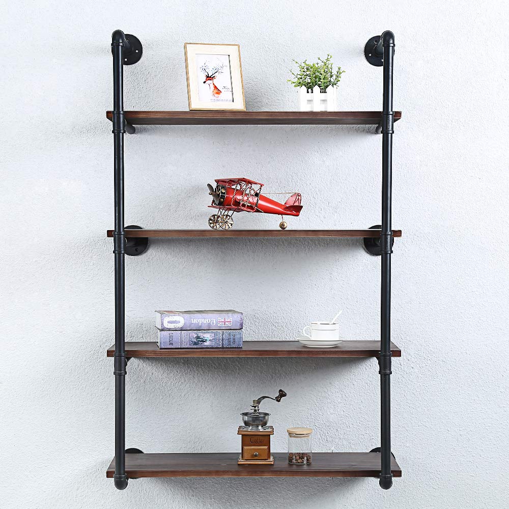Industrial Pipe Shelving Wall Mounted,30in Rustic Metal Floating Shelves,Steampunk Real Wood Book Shelves,Wall Shelf Unit Bookshelf Hanging Wall Shelves,Farmhouse Kitchen Bar Shelving(3 Tier)