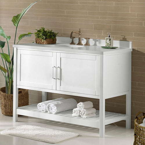 Alaterre Furniture Bennet Bathroom Vanity Cabinet with Soft-Close Shaker Doors and Open Shelf – 48-Inch Freestanding Bathroom Vanity Without Sink – Wood Bathroom Sink Base Cabinet (White)