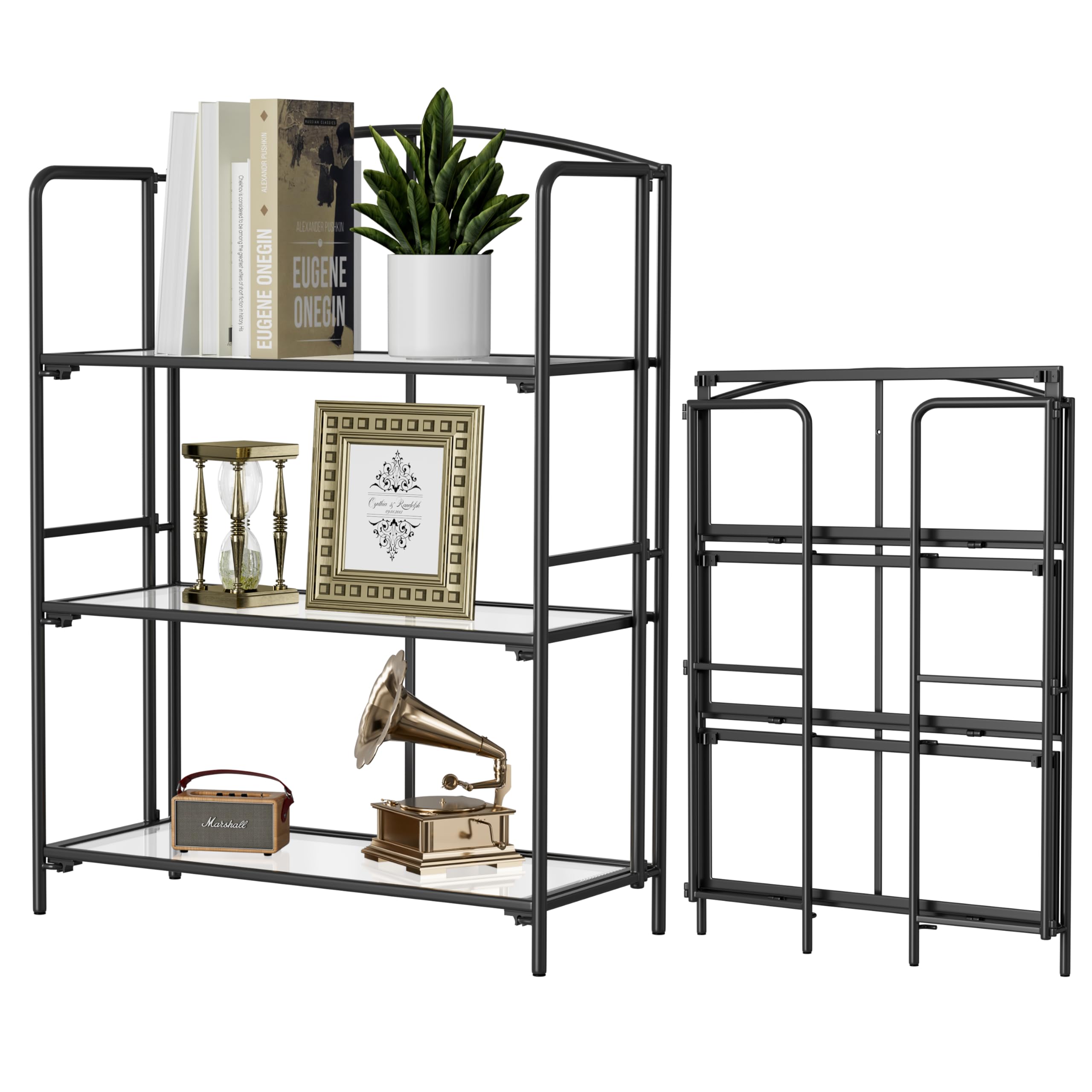 Crofy No Assembly Folding Bookshelf for Living Room, 5 Tier White Collapsible Book Shelf for Home Office, Portable Bookcase Storage Organizer