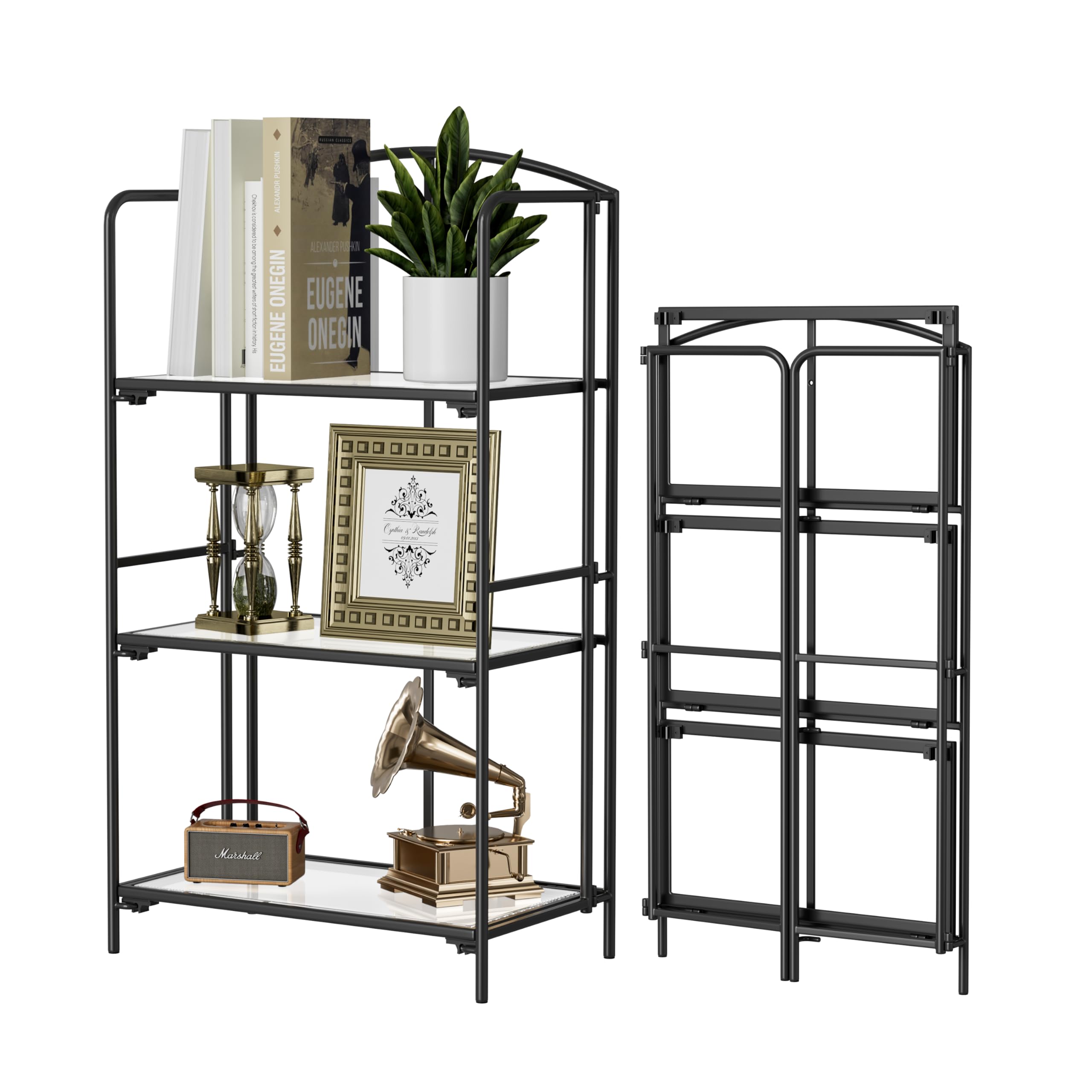 Crofy No Assembly Folding Bookshelf for Living Room, 5 Tier White Collapsible Book Shelf for Home Office, Portable Bookcase Storage Organizer