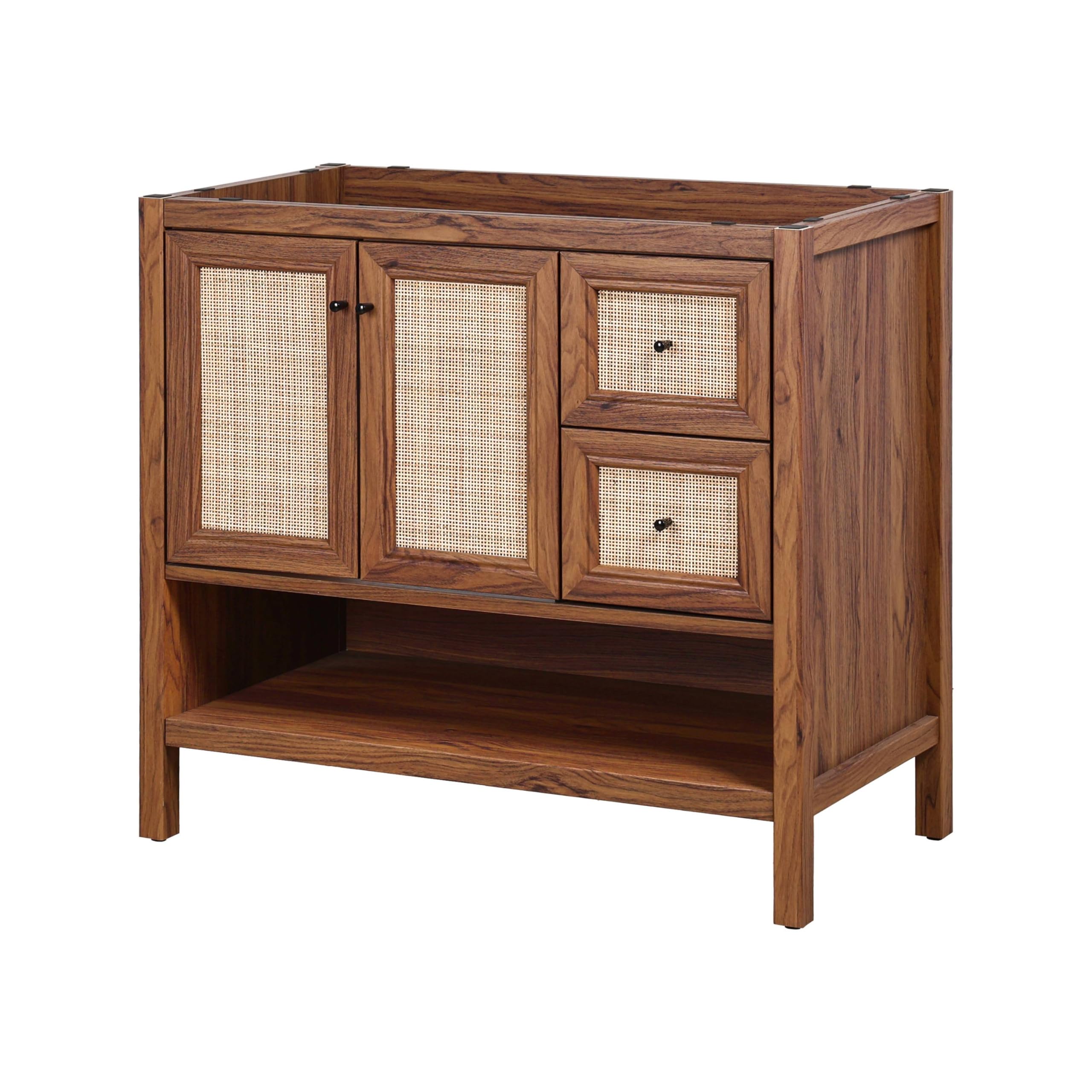 JONATHAN Y VAN1024A Jasper 30 in. W x 18 in. D x 33 in. H Rattan Modern Coastal 2-Shelf Bathroom Vanity Cabinet Only with Soft Closing Doors (Sink Basin Not Included), Oak
