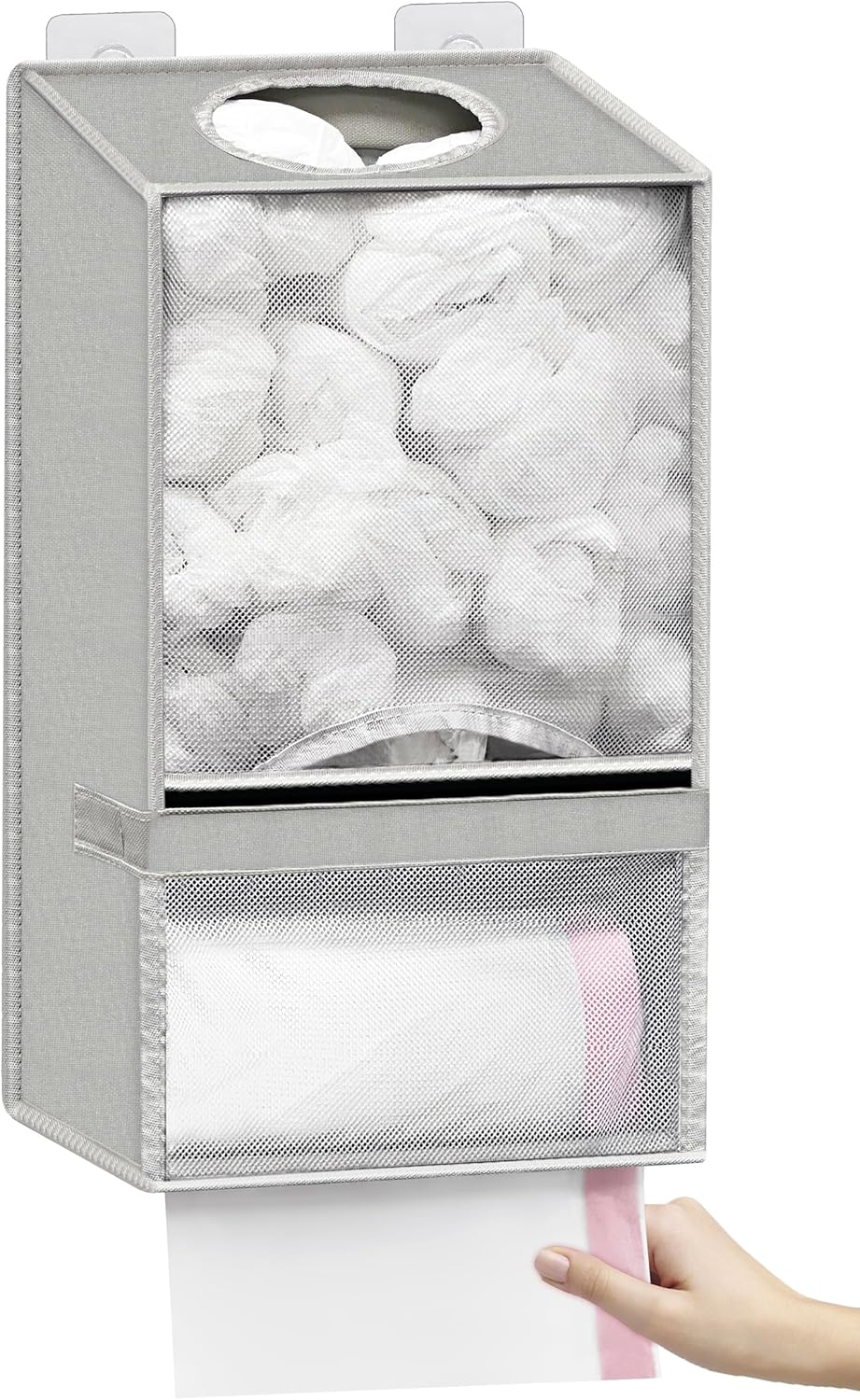 Spaclear Wall Mount Plastic Bag Holder - Large Oxford Cloth Grocery Bag Holder, 2-in-1 Plastic Bags Organizer with Trash Roll Dispenser for Home Kitchen Closet Cabinets Sink, Gray