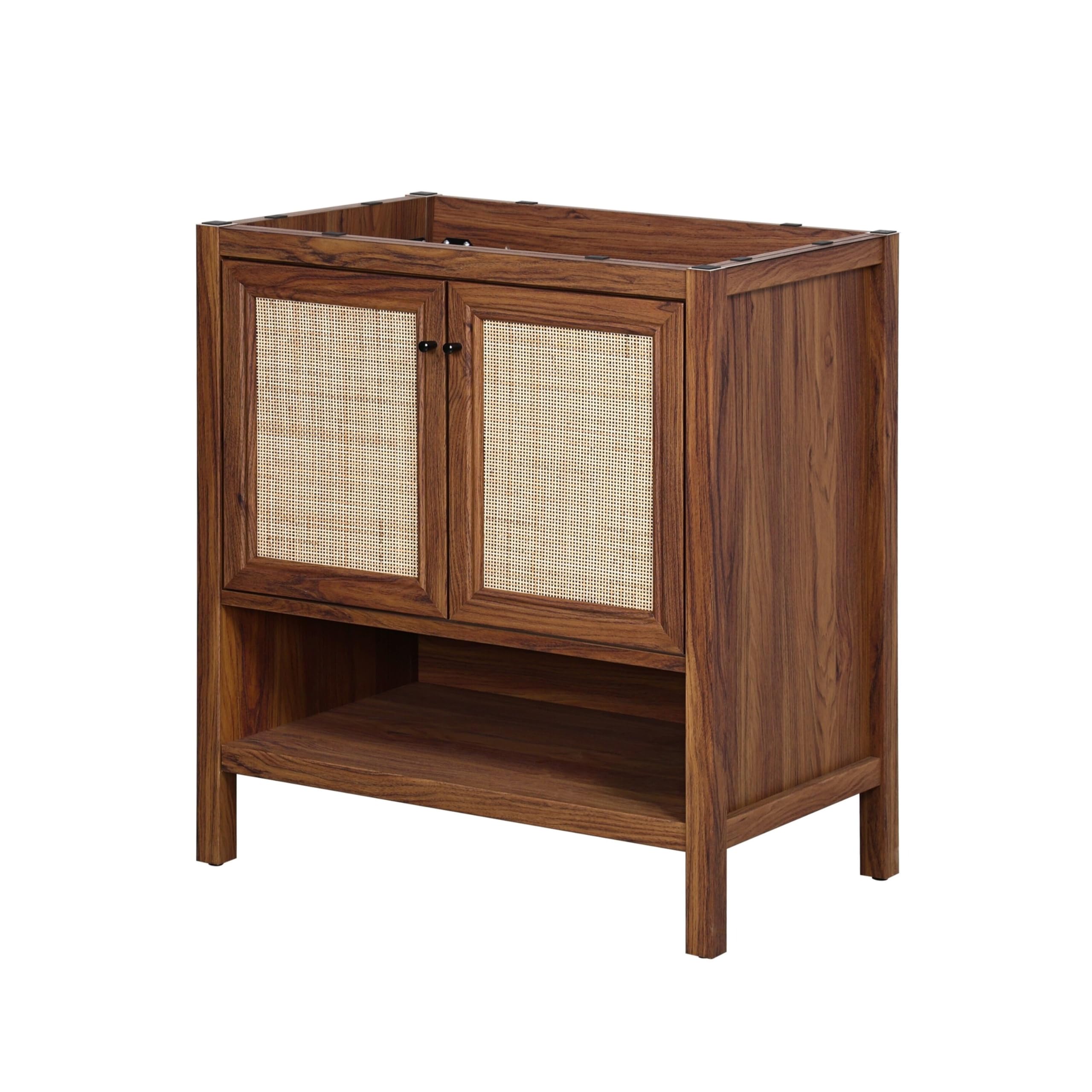JONATHAN Y VAN1024A Jasper 30 in. W x 18 in. D x 33 in. H Rattan Modern Coastal 2-Shelf Bathroom Vanity Cabinet Only with Soft Closing Doors (Sink Basin Not Included), Oak