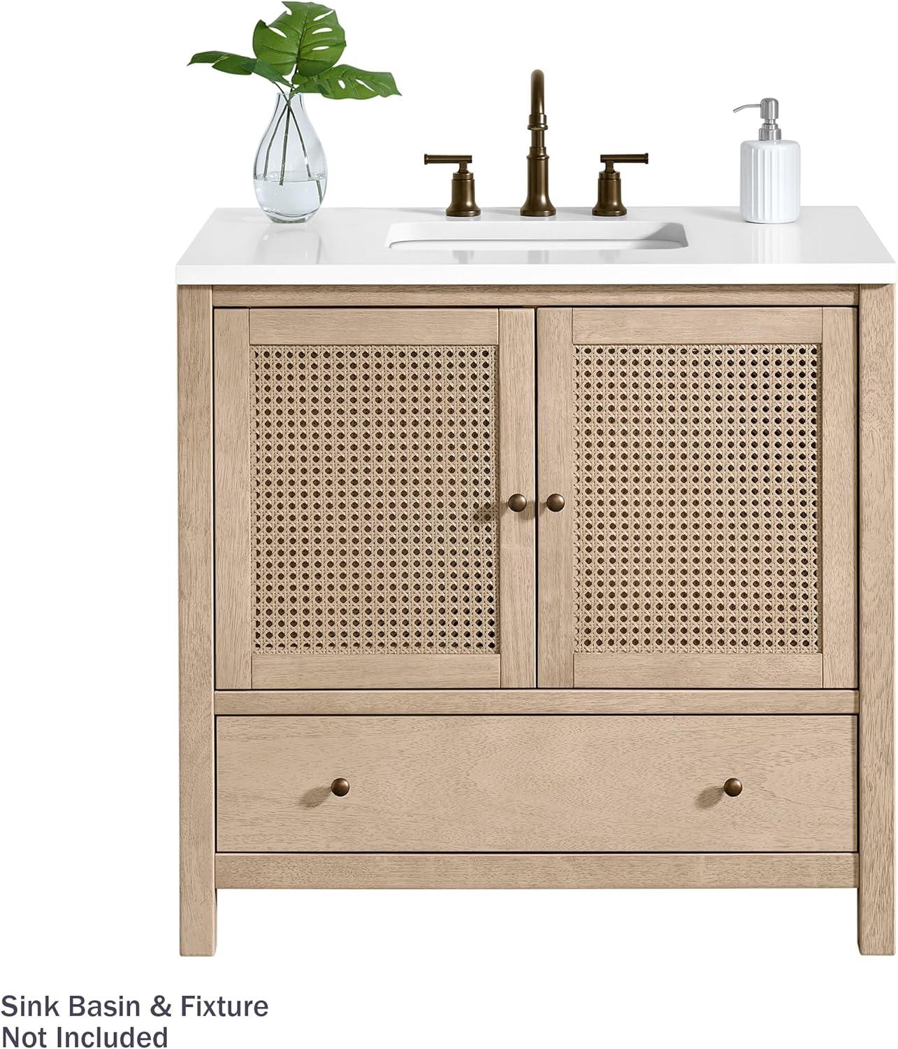 Alaterre Furniture Lucca Bathroom Vanity - Freestanding Cabinet Without Sink - 36 Inch Wood Bathroom Vanity with Large Drawer and Soft-Close Doors - Under Sink Cabinet Only (Natural)