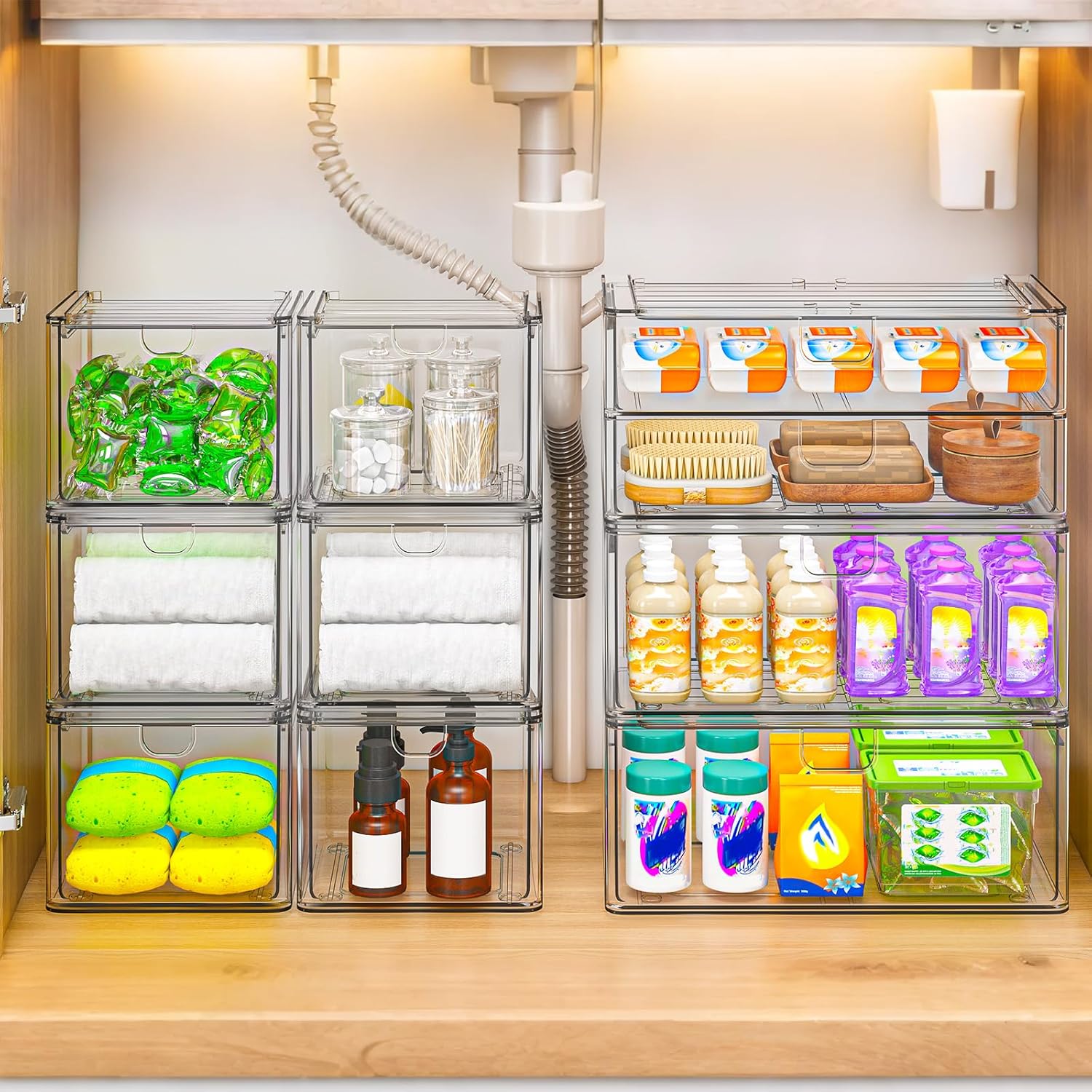 caktraie Acrylic Storage Drawers Set of 6, Clear Makeup Organizer, Plastic Organizer Bins for Beauty Supplies,Ideal for Vanity, Bathroom,Cabinet,Pantry Organization