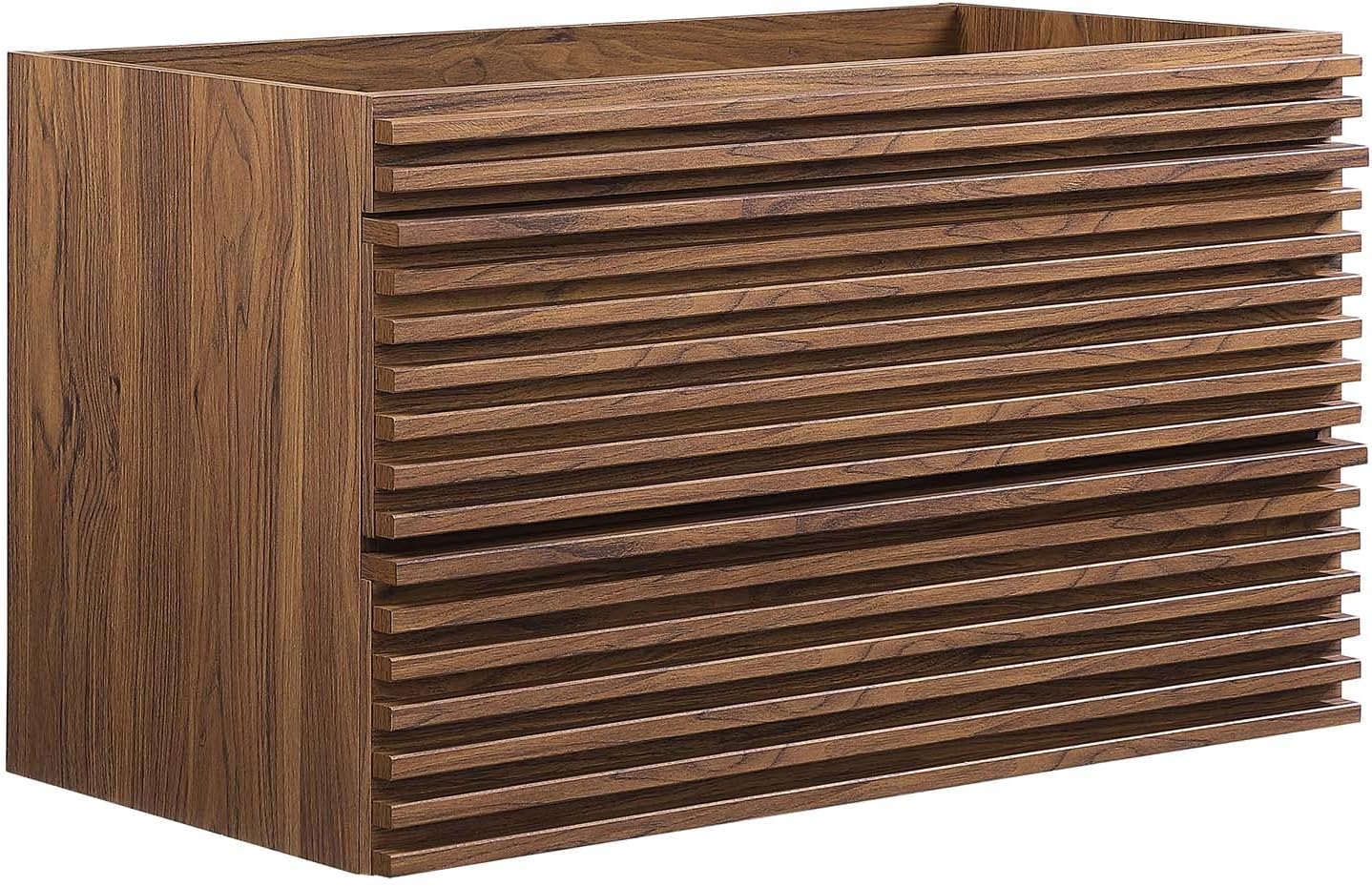 Modway Render 36" Wall-Mount Bathroom Vanity Cabinet in Walnut - Sink Basin Not Included