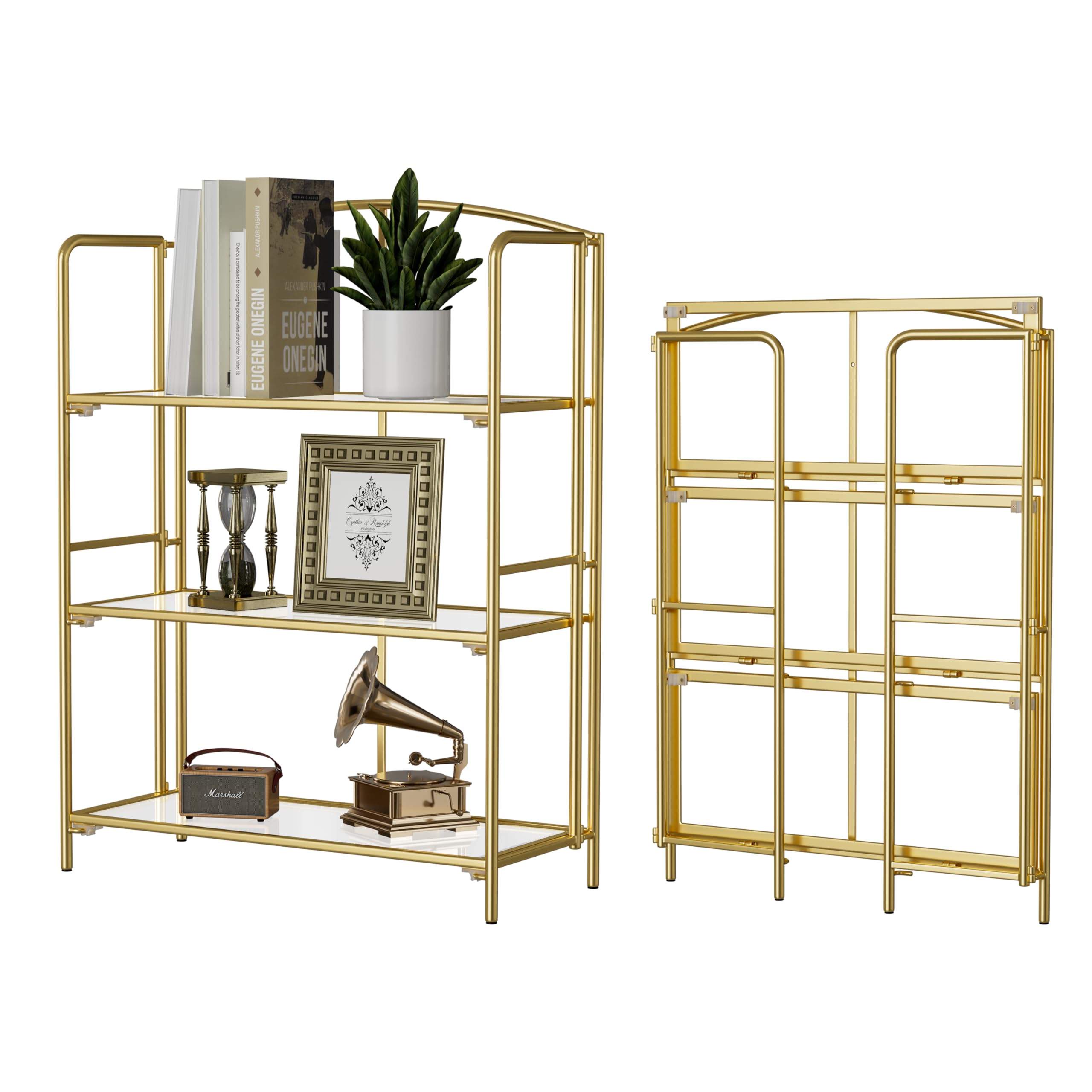 Crofy No Assembly Folding Bookshelf for Living Room, 5 Tier White Collapsible Book Shelf for Home Office, Portable Bookcase Storage Organizer