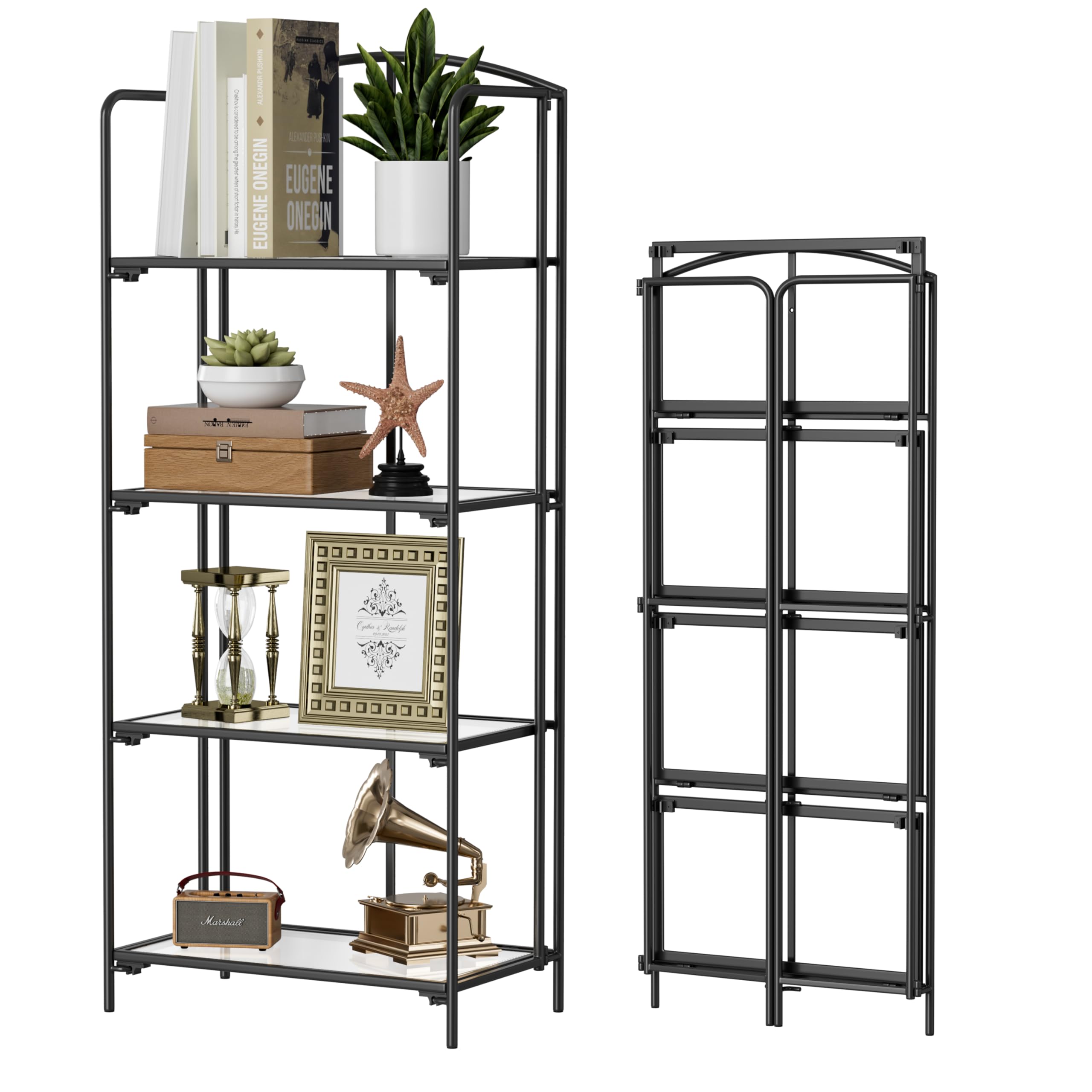 Crofy No Assembly Folding Bookshelf for Living Room, 5 Tier White Collapsible Book Shelf for Home Office, Portable Bookcase Storage Organizer