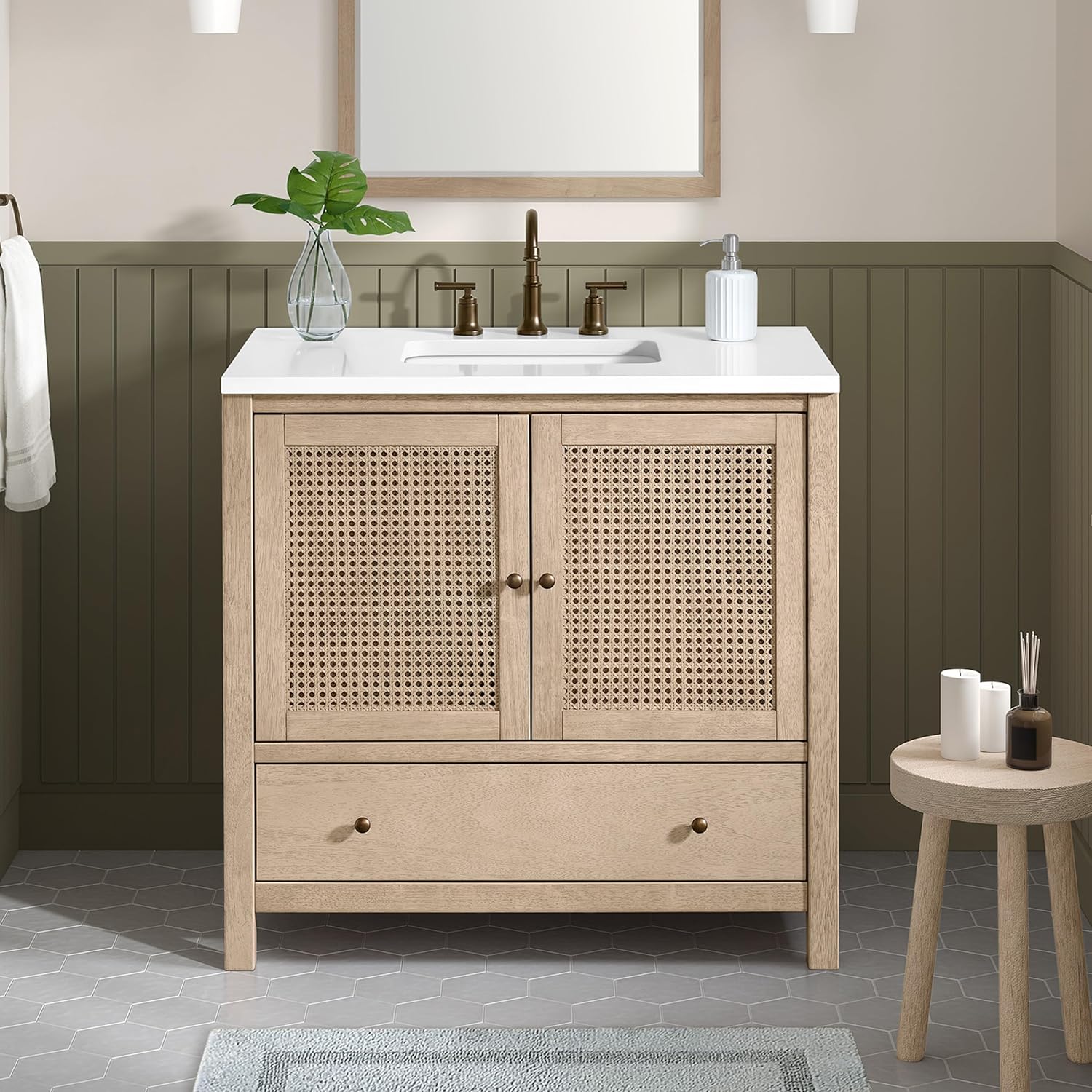 Alaterre Furniture Lucca Bathroom Vanity - Freestanding Cabinet Without Sink - 36 Inch Wood Bathroom Vanity with Large Drawer and Soft-Close Doors - Under Sink Cabinet Only (Natural)