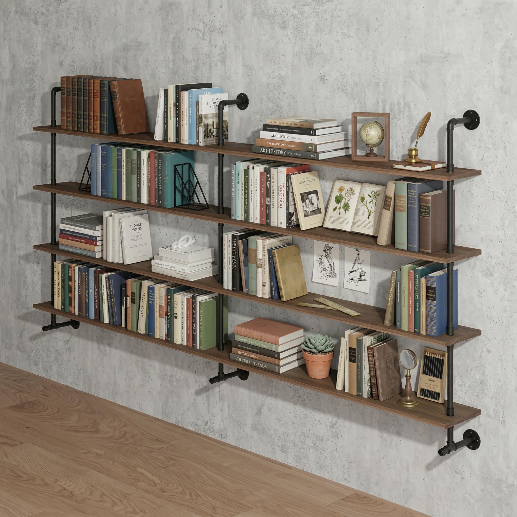 Industrial Pipe Wall Shelves Pipe Shelving with Real Wood Plank ,48 Inches Floating Shelves for Wall Farmhouse Pipe Book Shelves Dark Brown 3 Tier for Kitchen,Living Room Decor and Bar Shelving