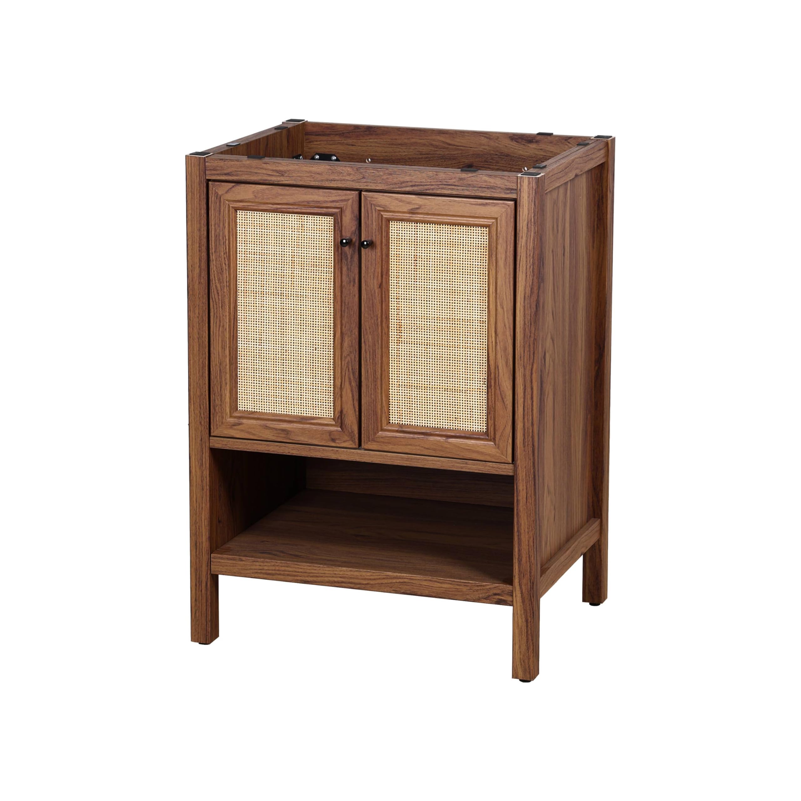 JONATHAN Y VAN1024A Jasper 30 in. W x 18 in. D x 33 in. H Rattan Modern Coastal 2-Shelf Bathroom Vanity Cabinet Only with Soft Closing Doors (Sink Basin Not Included), Oak