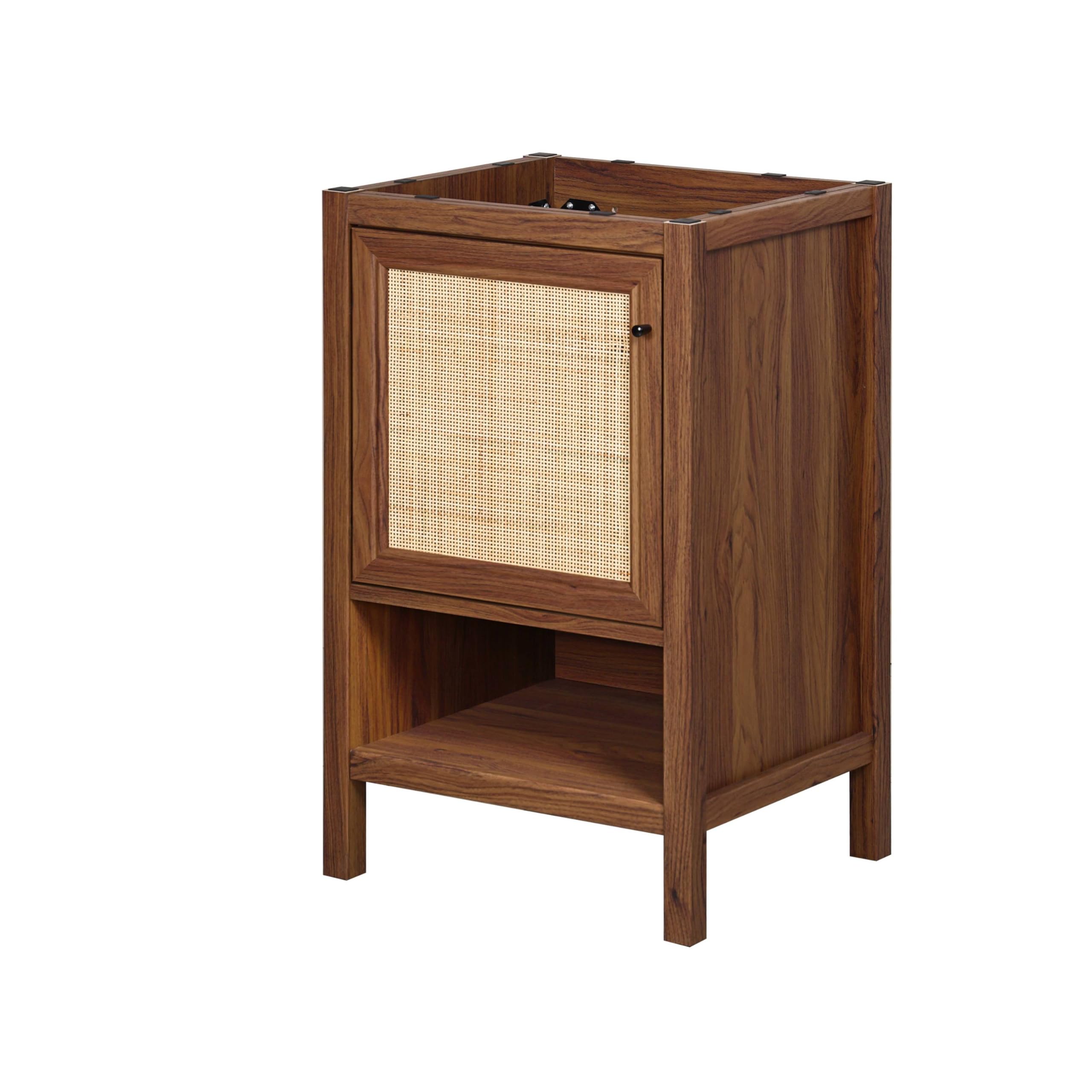 JONATHAN Y VAN1024A Jasper 30 in. W x 18 in. D x 33 in. H Rattan Modern Coastal 2-Shelf Bathroom Vanity Cabinet Only with Soft Closing Doors (Sink Basin Not Included), Oak