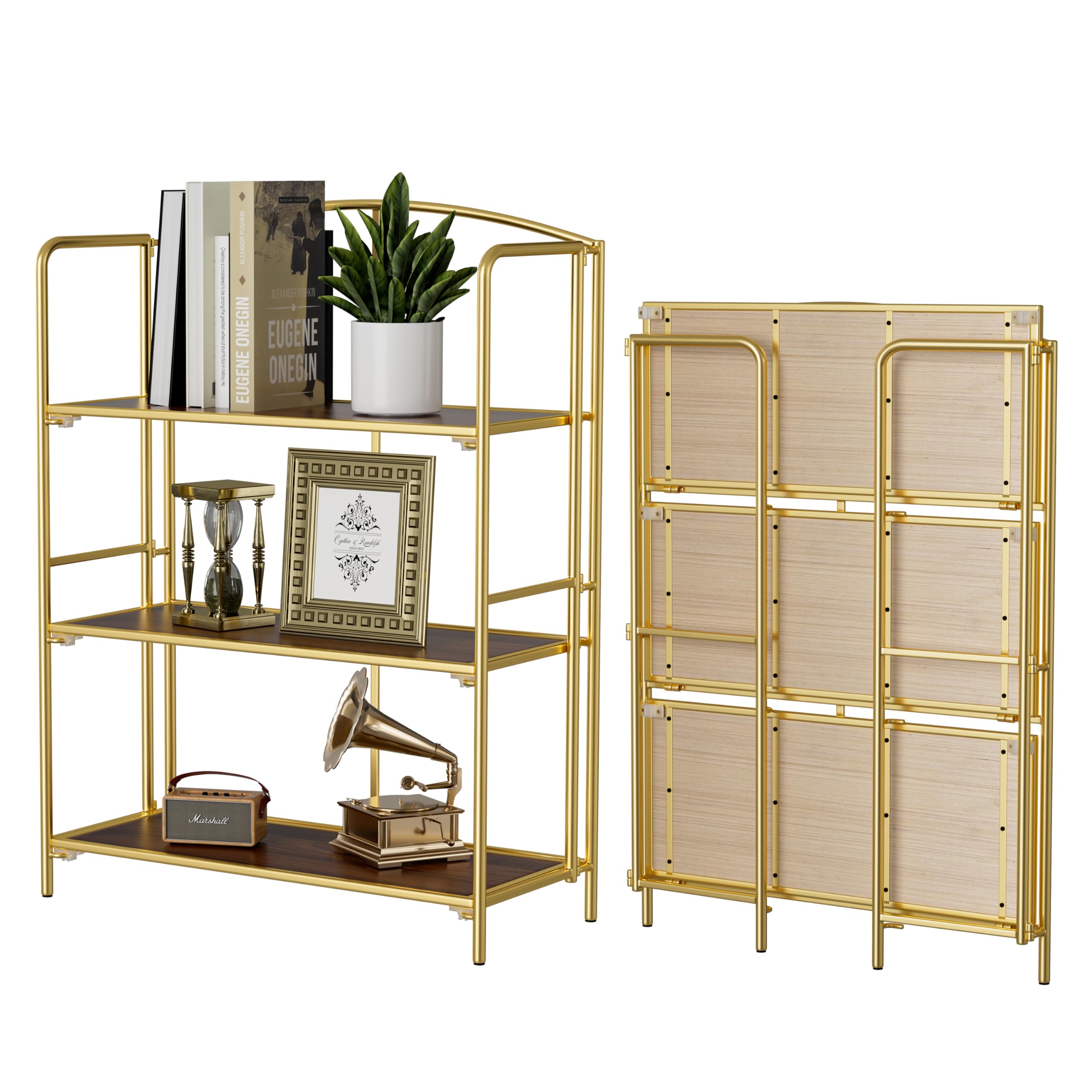 Crofy No Assembly Folding Bookshelf for Living Room, 5 Tier White Collapsible Book Shelf for Home Office, Portable Bookcase Storage Organizer