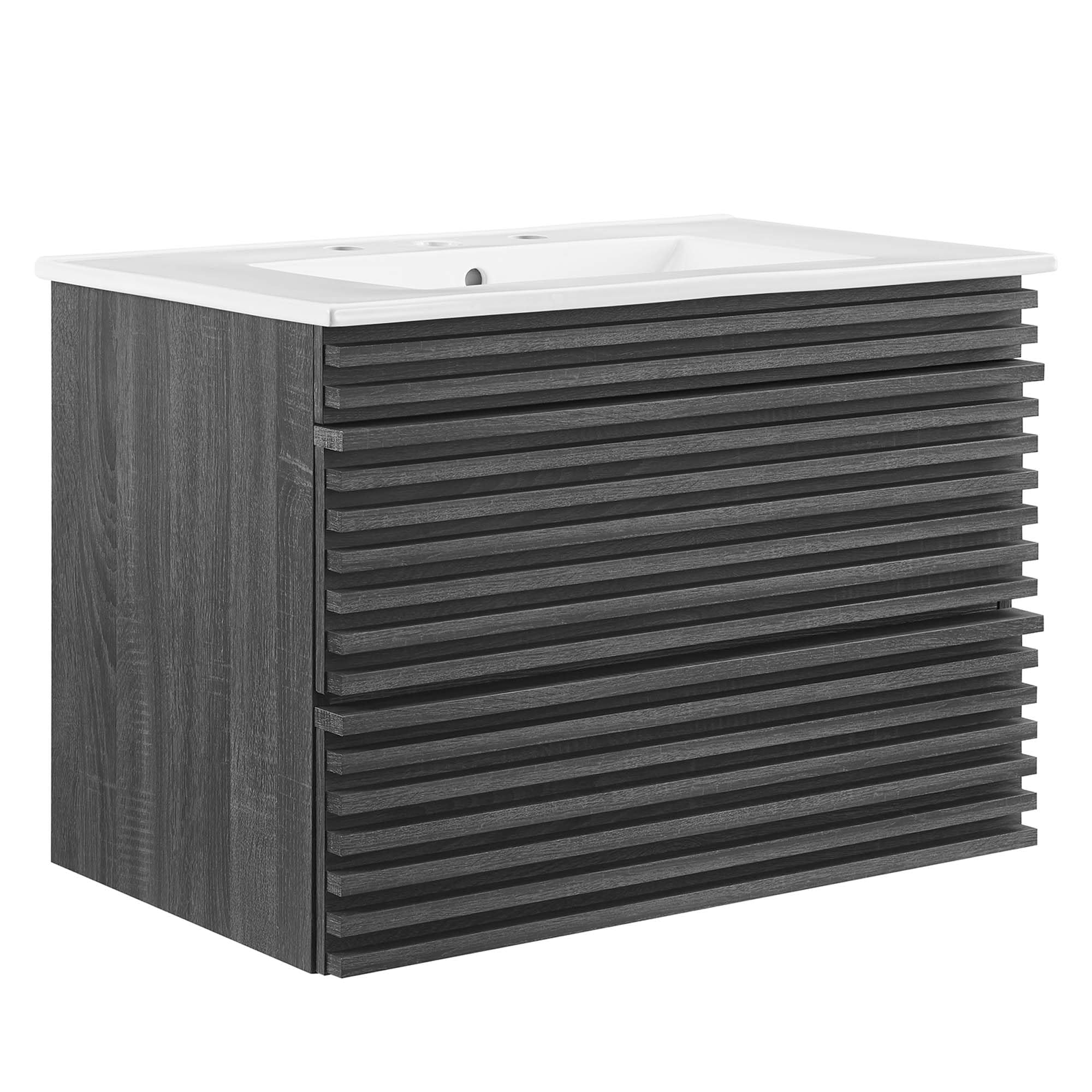 Modway Render 30" Wall-Mount Bathroom Vanity in Oak White