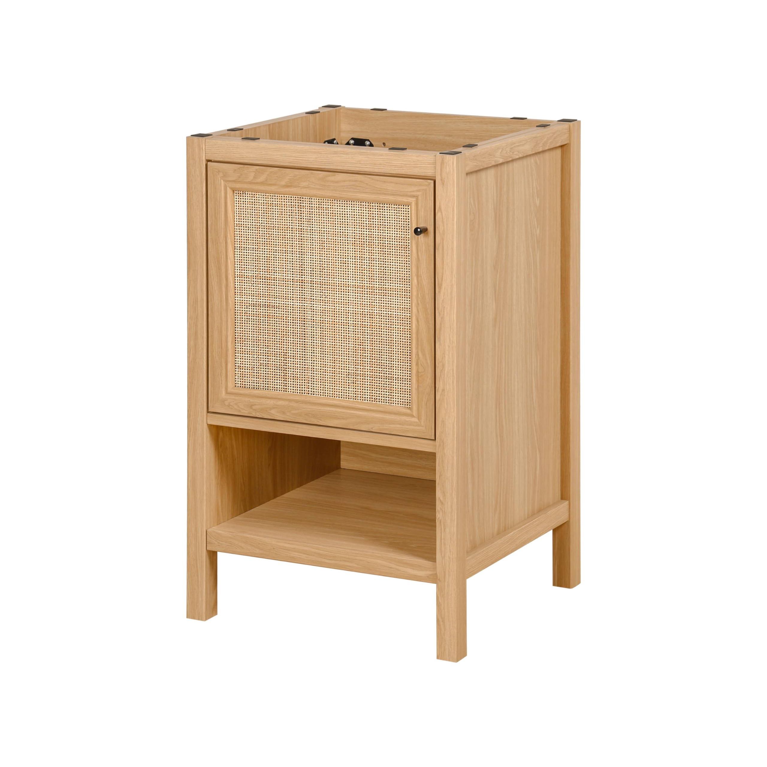 JONATHAN Y VAN1024A Jasper 30 in. W x 18 in. D x 33 in. H Rattan Modern Coastal 2-Shelf Bathroom Vanity Cabinet Only with Soft Closing Doors (Sink Basin Not Included), Oak