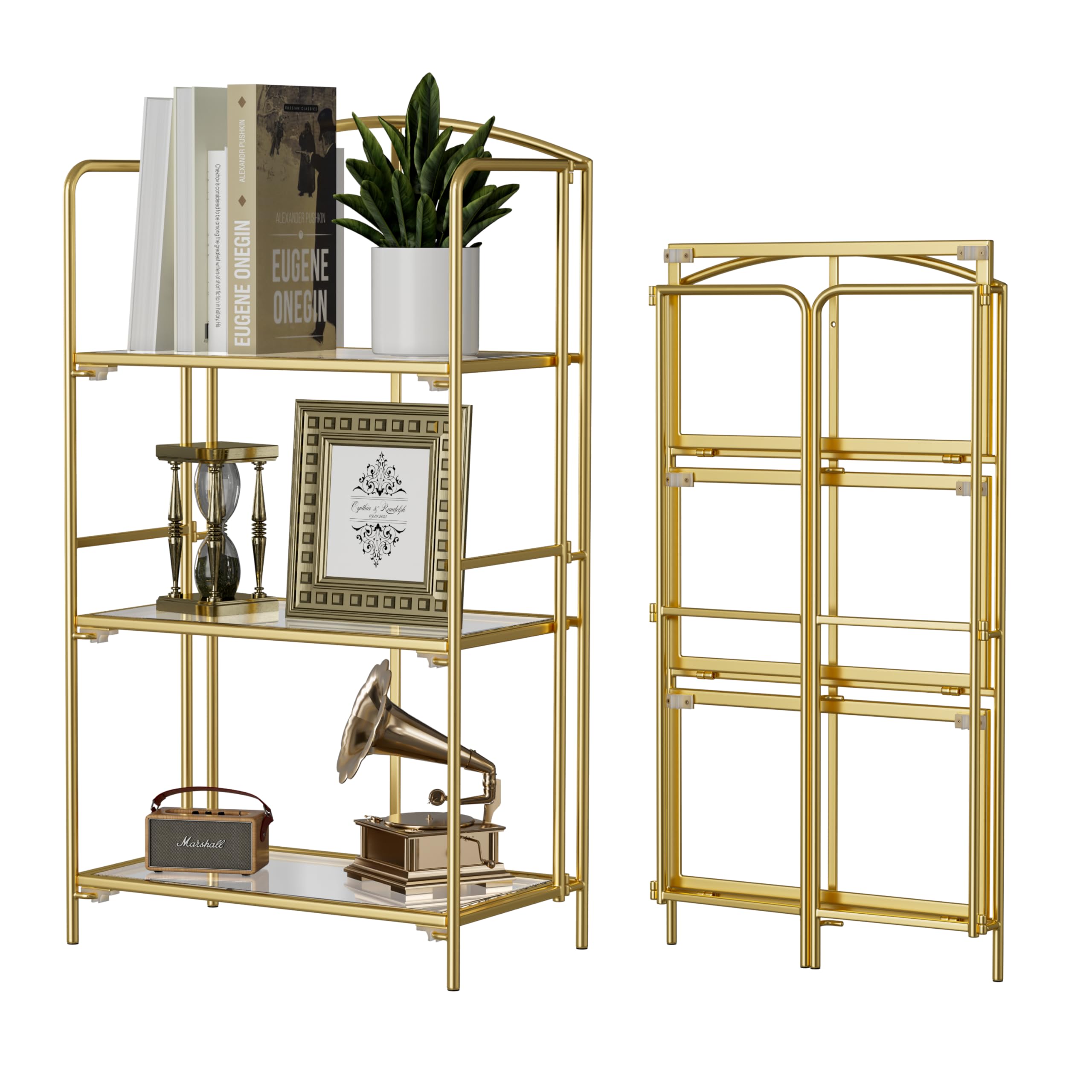 Crofy No Assembly Folding Bookshelf for Living Room, 5 Tier White Collapsible Book Shelf for Home Office, Portable Bookcase Storage Organizer