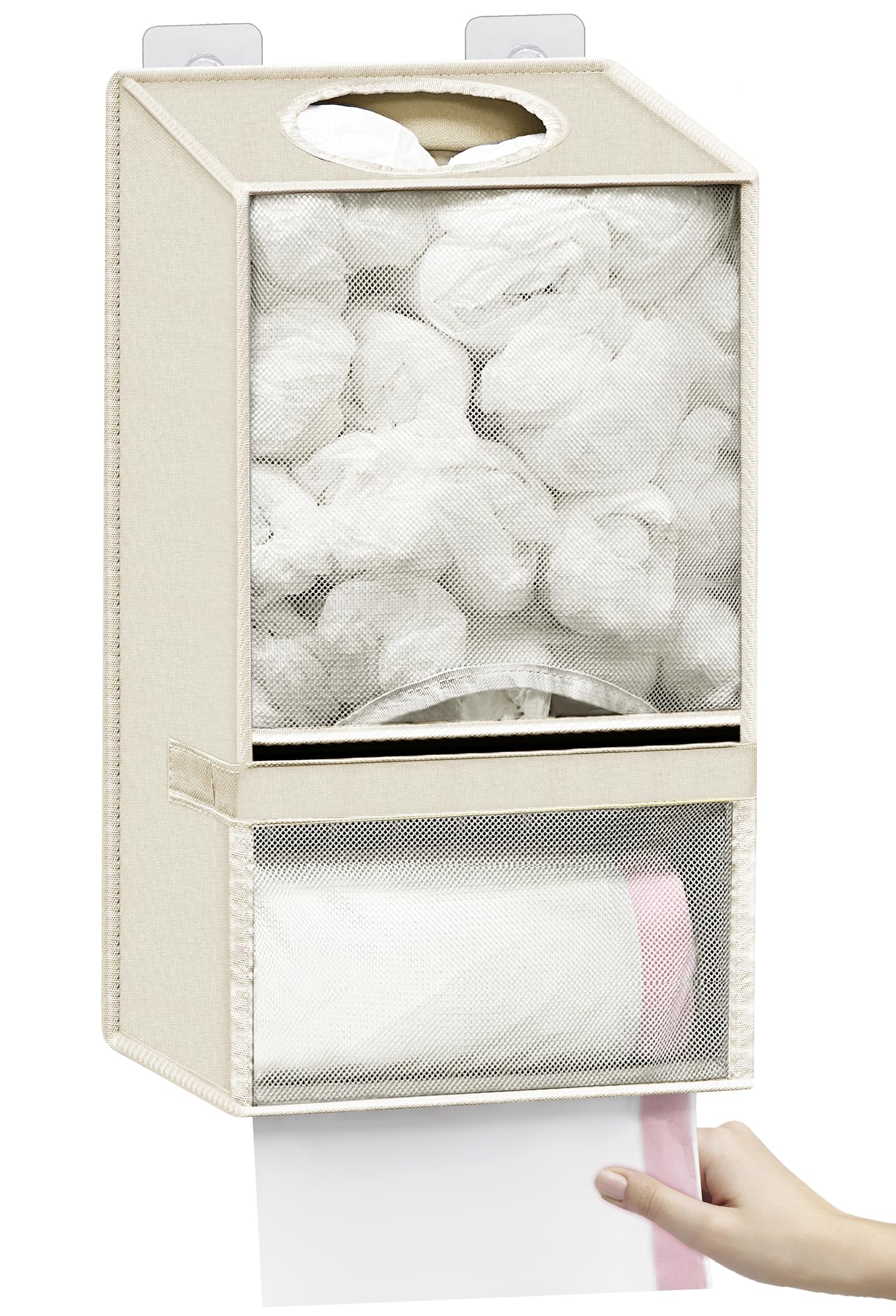 Spaclear Wall Mount Plastic Bag Holder - Large Oxford Cloth Grocery Bag Holder, 2-in-1 Plastic Bags Organizer with Trash Roll Dispenser for Home Kitchen Closet Cabinets Sink, Gray