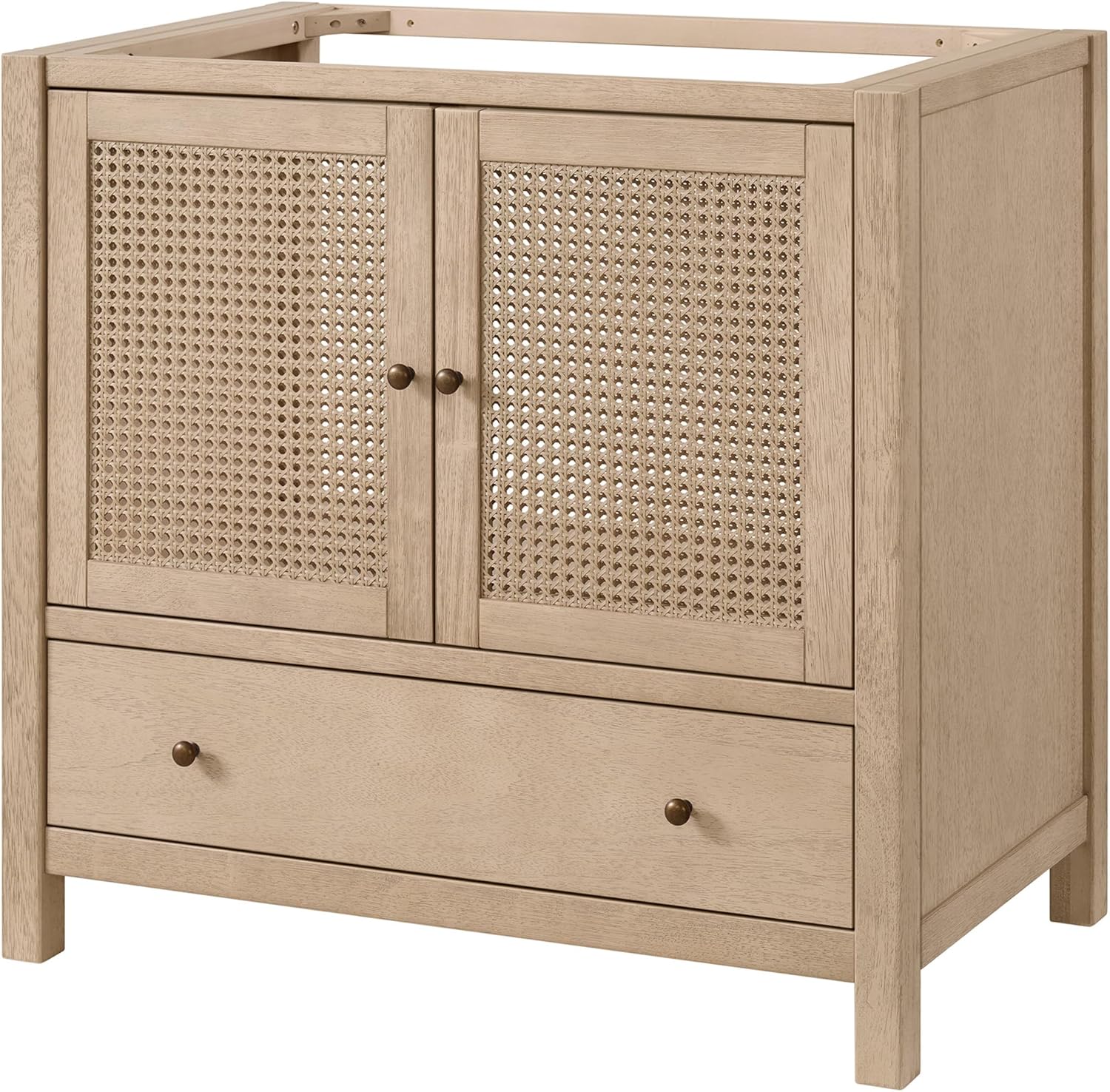 Alaterre Furniture Lucca Bathroom Vanity - Freestanding Cabinet Without Sink - 36 Inch Wood Bathroom Vanity with Large Drawer and Soft-Close Doors - Under Sink Cabinet Only (Natural)