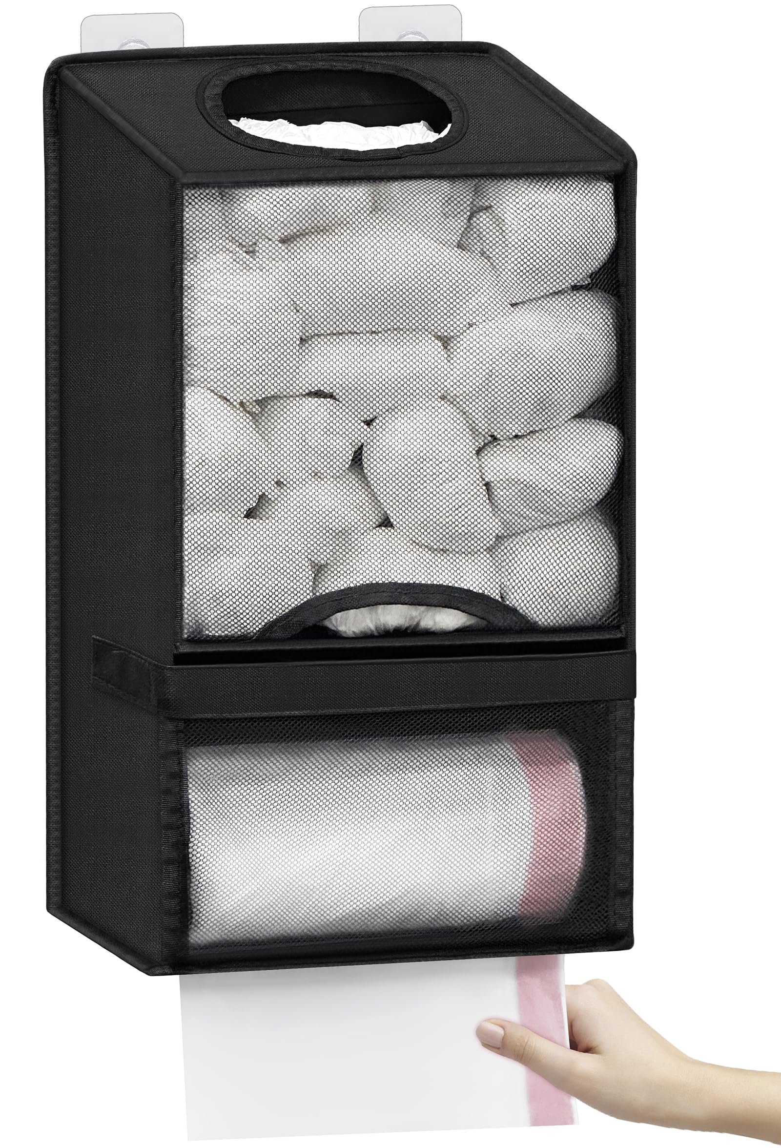 Spaclear Wall Mount Plastic Bag Holder - Large Oxford Cloth Grocery Bag Holder, 2-in-1 Plastic Bags Organizer with Trash Roll Dispenser for Home Kitchen Closet Cabinets Sink, Gray