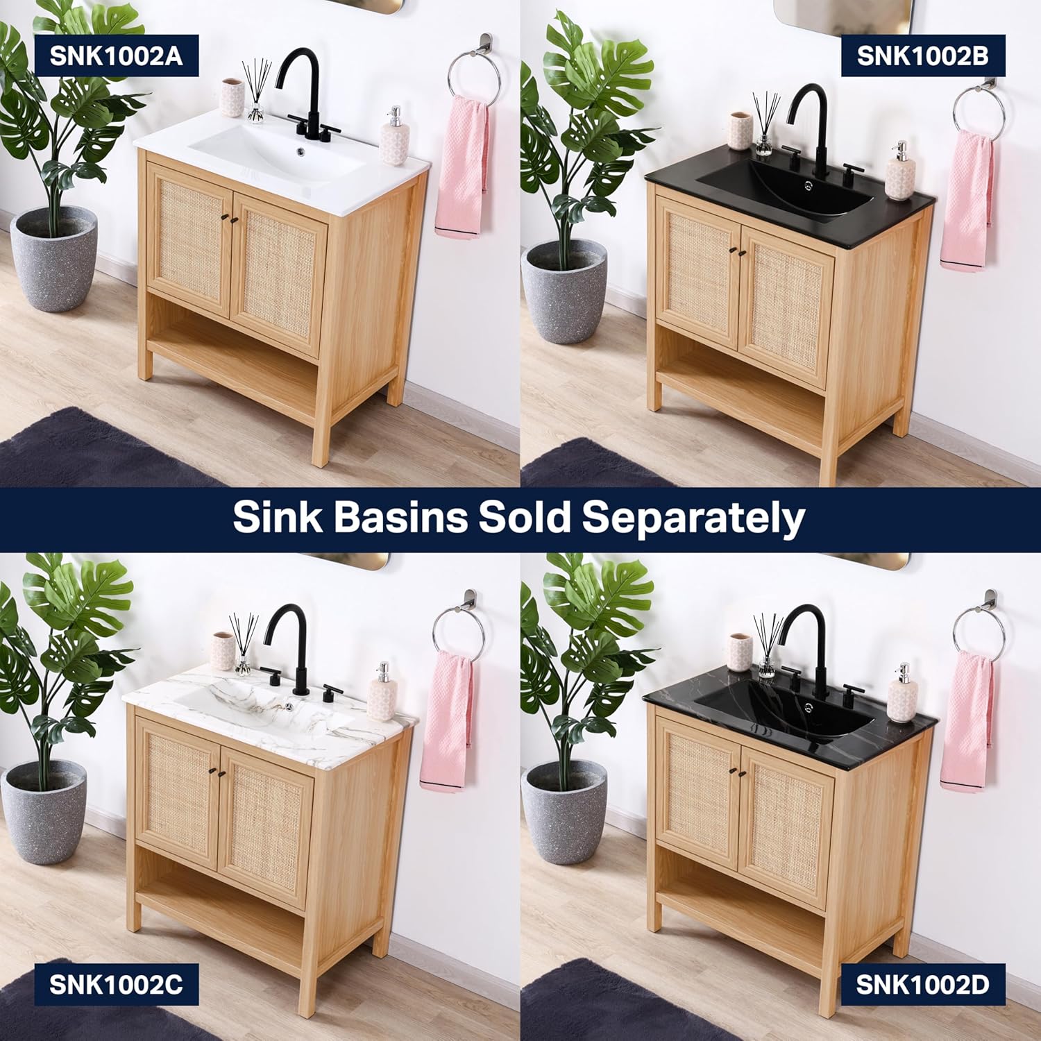 JONATHAN Y VAN1024A Jasper 30 in. W x 18 in. D x 33 in. H Rattan Modern Coastal 2-Shelf Bathroom Vanity Cabinet Only with Soft Closing Doors (Sink Basin Not Included), Oak